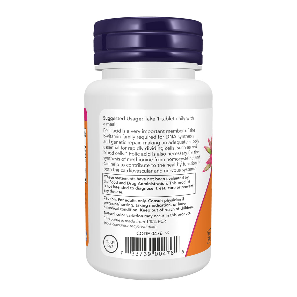 NOW Supplements, Folic Acid 800 mcg + B-12 (Cyanocobalamin) 25 mcg, B Complex Vitamin, 250 Tablets