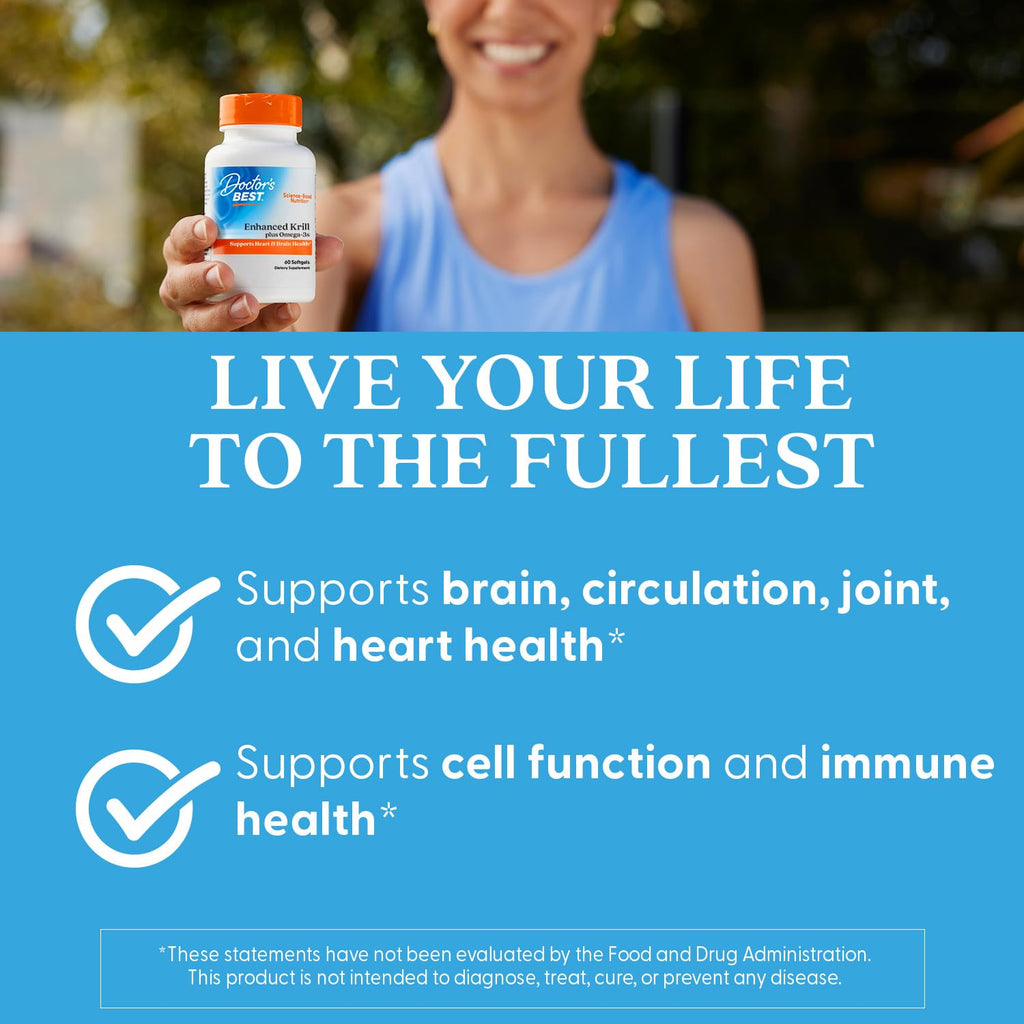 Doctor's Best Antarctic Krill Oil Plus Omega 3s - Krill Supplement for Men & Women, Enhanced with Fish Oil, Contains Omega-3 Fatty Acids, DHA & EPA, Supports Brain & Heart Health - 60 Ct Softgels