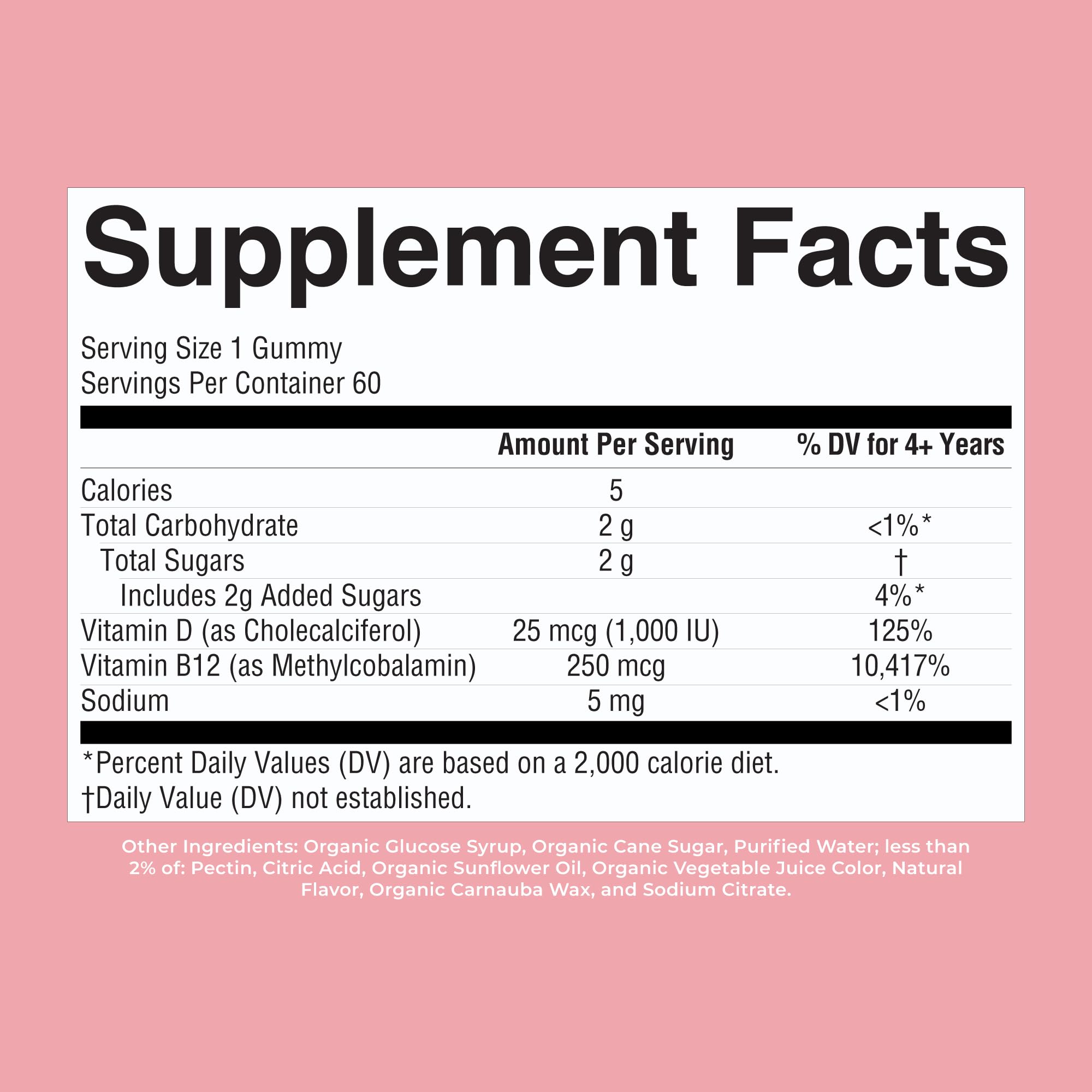 MARYRUTH'S Organic Vitamin D3 + B12 Gummies for Ages 4+, 60 Servings, Vegan