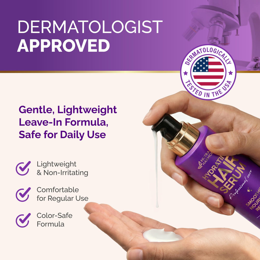 Hydrating Hair Serum for Dry & Frizzy Hair, Lightweight Leave-In Anti-Frizz Treatment, Non-Greasy Split Ends Repair with Keratin, Biotin, Castor & Rosemary Oils, Smooth Shine & Heat Protection, 2 Pack