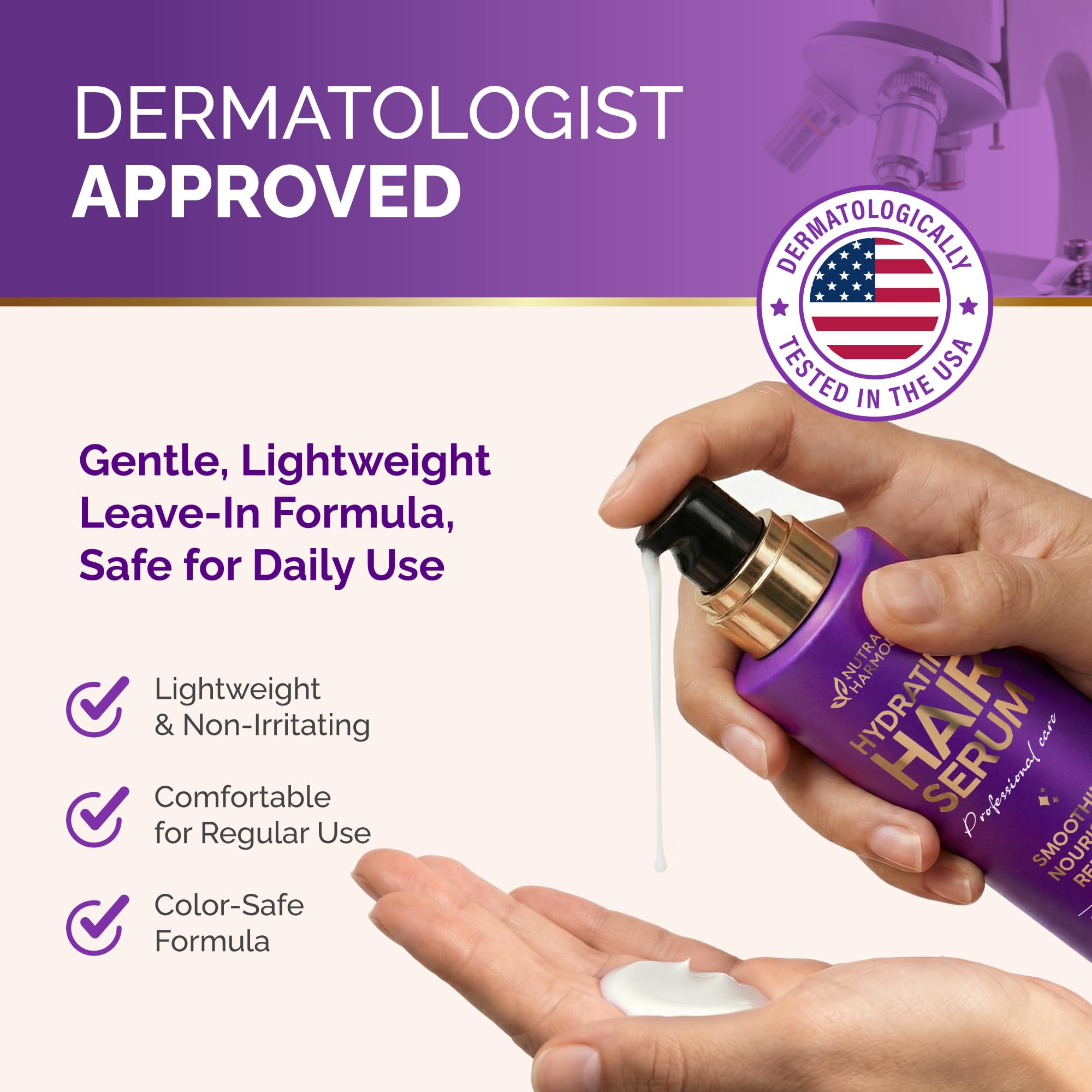 Hydrating Hair Serum for Dry & Frizzy Hair, Lightweight Leave-In Anti-Frizz Treatment, Non-Greasy Split Ends Repair with Keratin, Biotin, Castor & Rosemary Oils, Smooth Shine & Heat Protection, 2 Pack