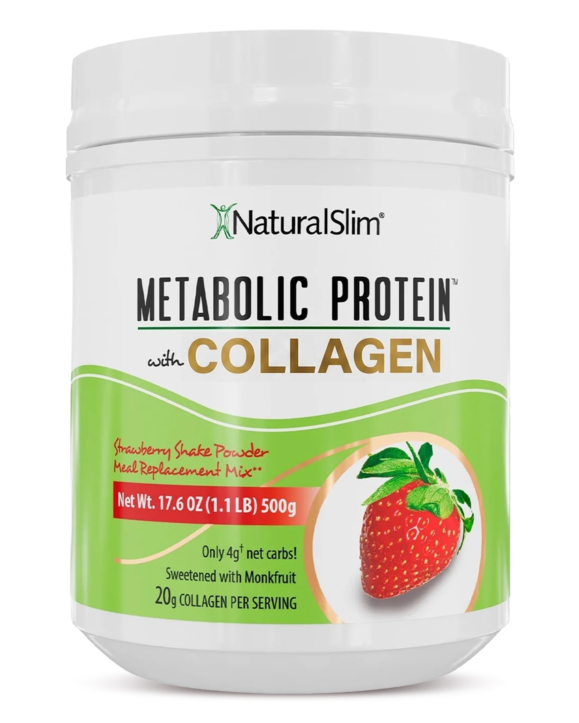 NaturalSlim Metabolic Protein Powder with Collagen | Whey Protein & L-Glutamine | Supports Metabolism, Digestion, Skin & Muscle | Low Carb | 17.06 oz Strawberry