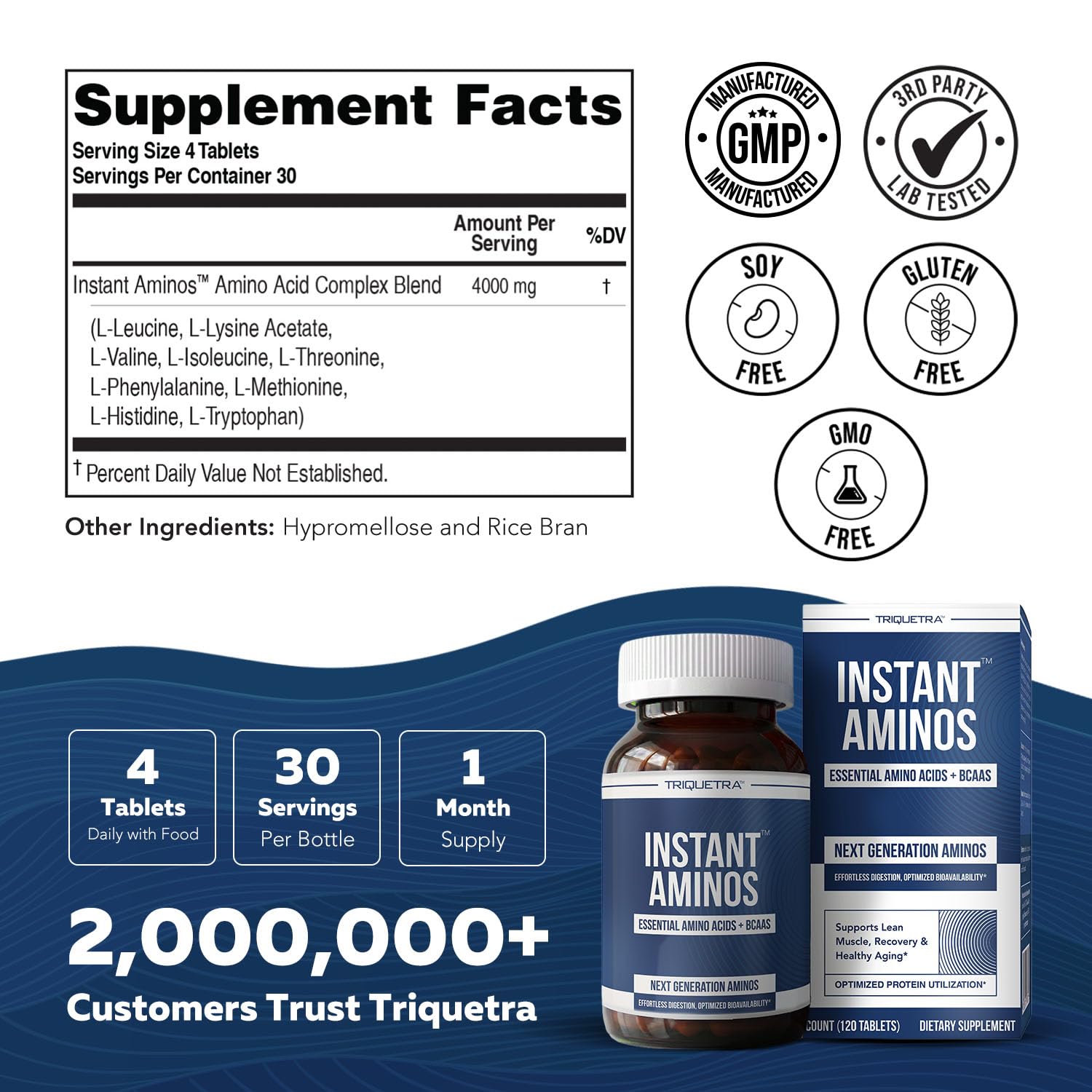 Instant Aminos Tablets - EAA+BCAA - 9 Essential Amino Acids Supplement - Rapid Absorption, No Digestion Required - Supports Lean Muscle, Recovery & Aging - 321% DIAAS Protein Score (1 month supply)