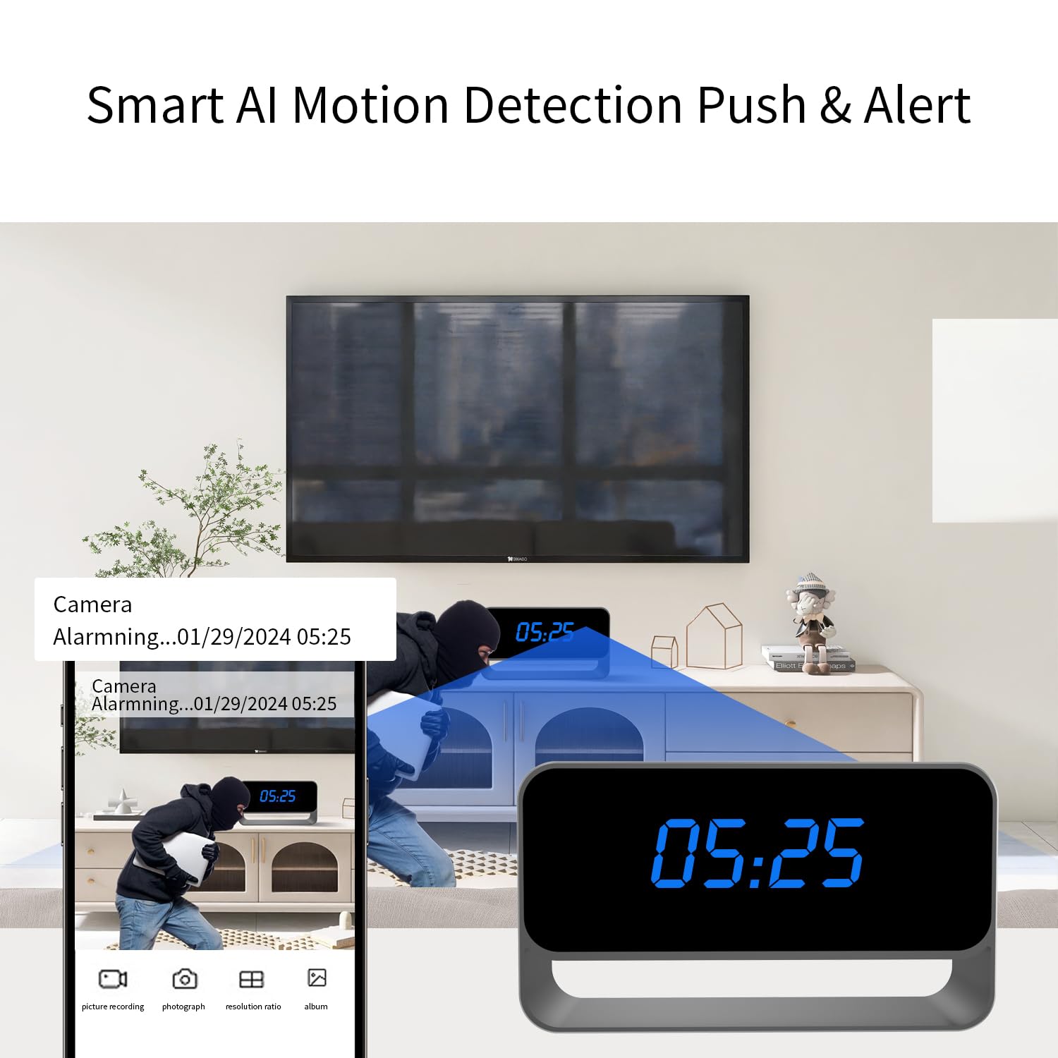 HiSpyCam Mini Wireless Security Camera with Clock Display - Full HD 1080P - WiFi Nanny Cam for Home Use - Strong Night Vision - Cloud/Local Storage
