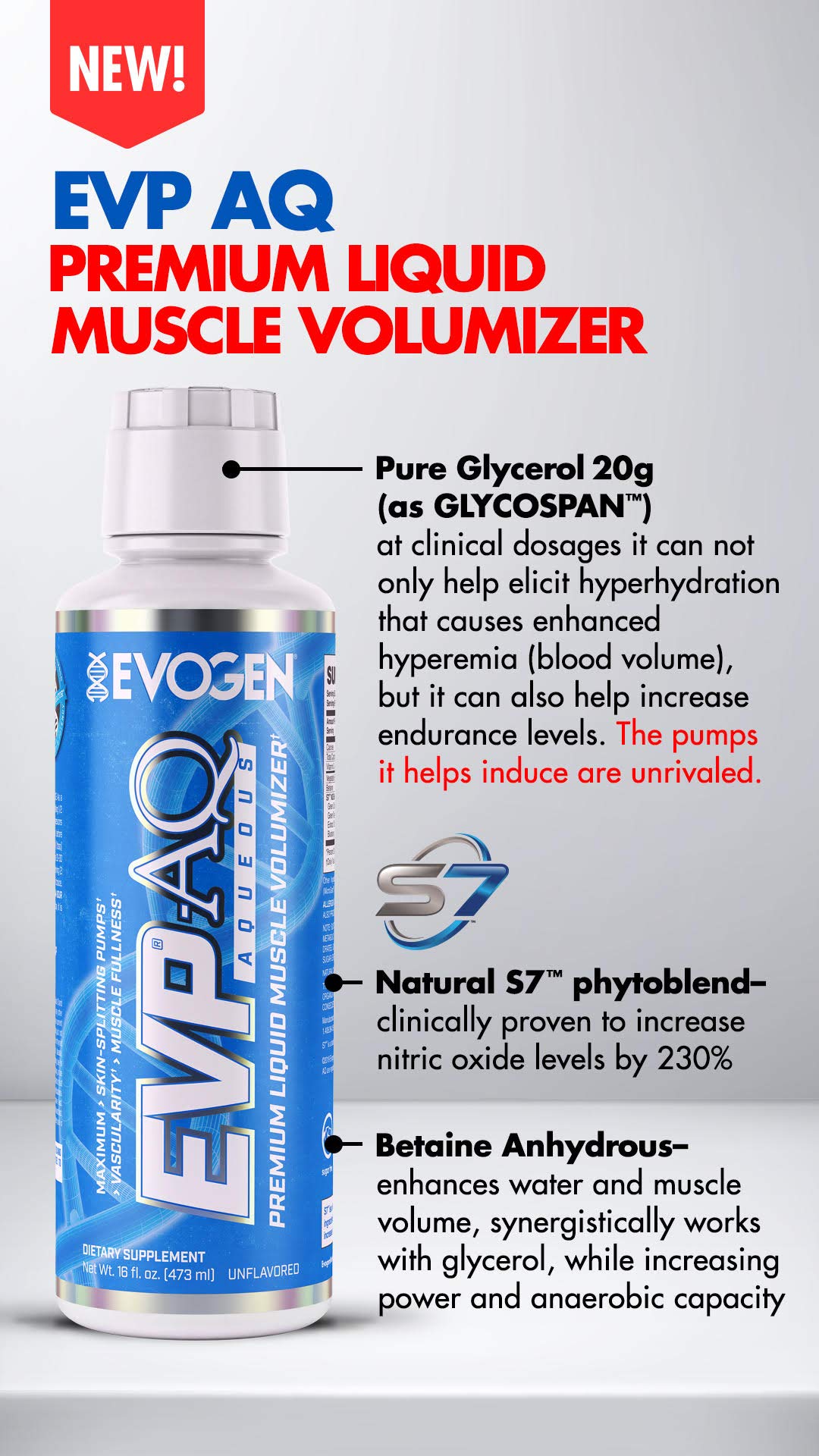 Evogen EVP AQ Liquid Glycerol | Muscle Volumizer | Unflavored | 16 Fl Oz