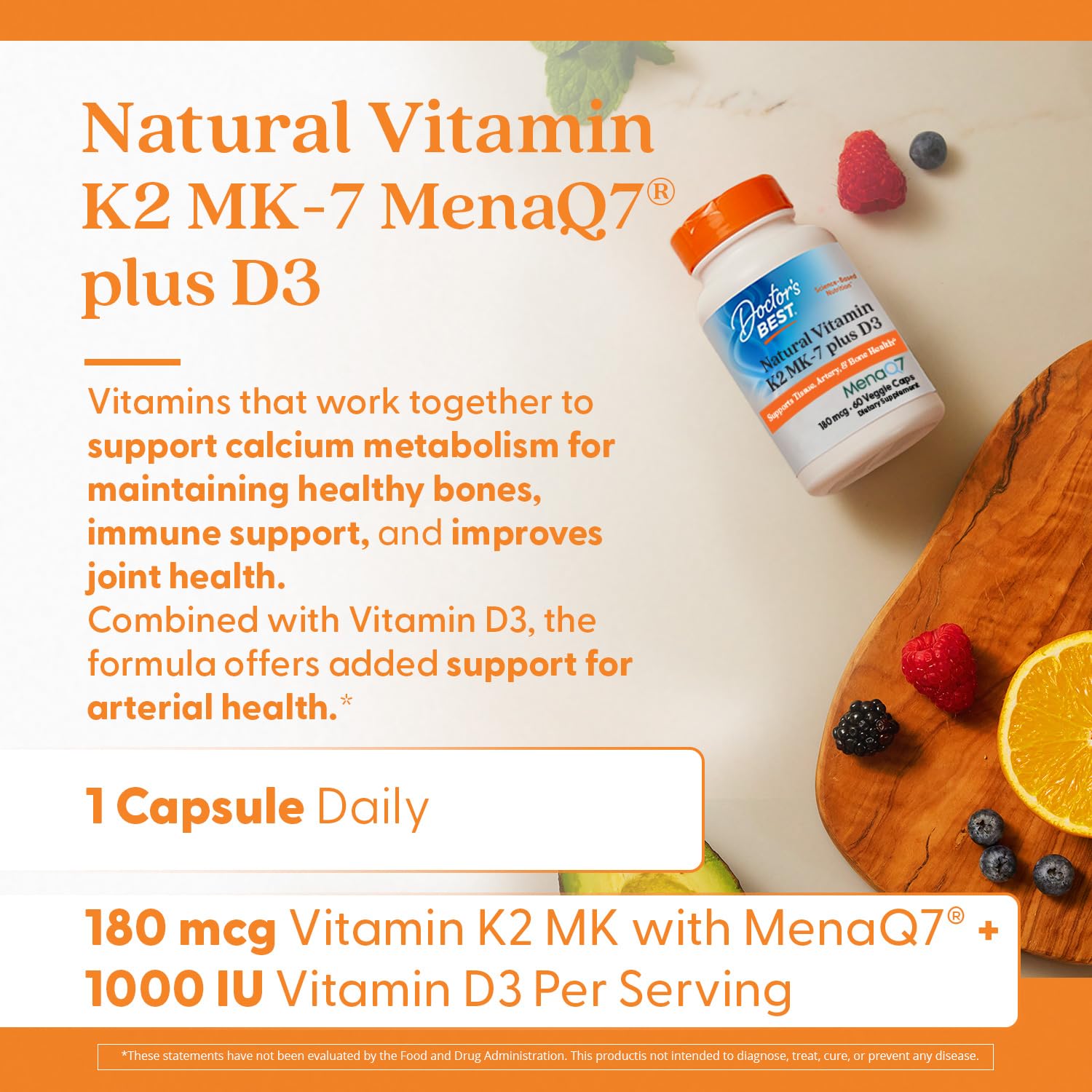 Doctor's Best Natural Vitamin K2 MK-7 Plus D3 - VIT D3 and K2 MK7 Supplement for Men & Women, Supports Tissue, Artery, & Bone Health, Non-GMO, Gluten Free, Soy Free, Vegetarian - 60 Veg Caps