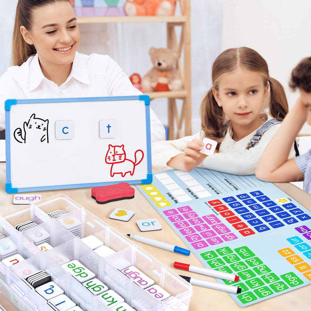 JoyCat 265 Phonics Magnetic Letter Tiles, ABC Word Building Kit with Folder