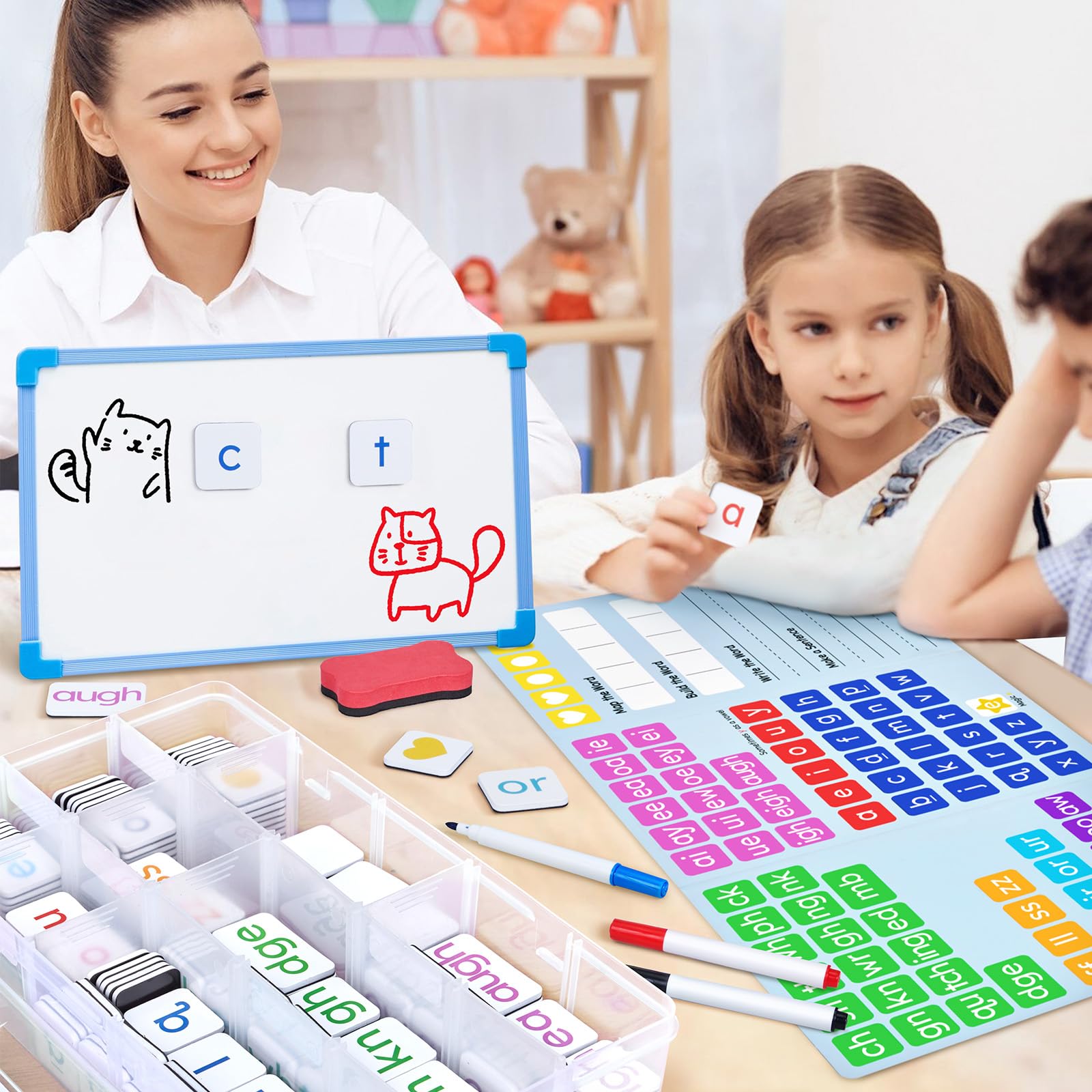 JoyCat 265 Phonics Magnetic Letter Tiles, ABC Word Building Kit with Folder