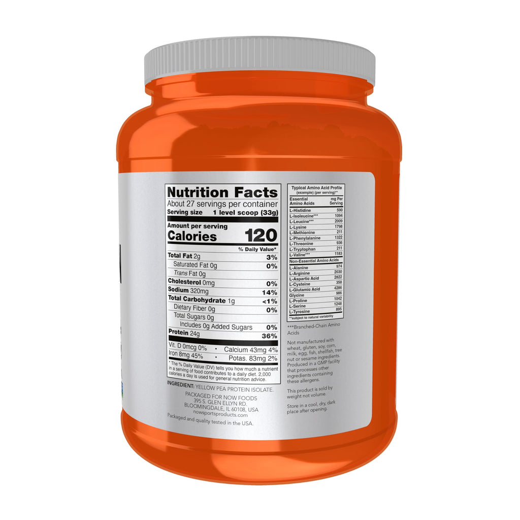 NOW Foods Sports Nutrition, Pea Protein 24 g, Fast Absorbing, Unflavored Powder, 2-Pound