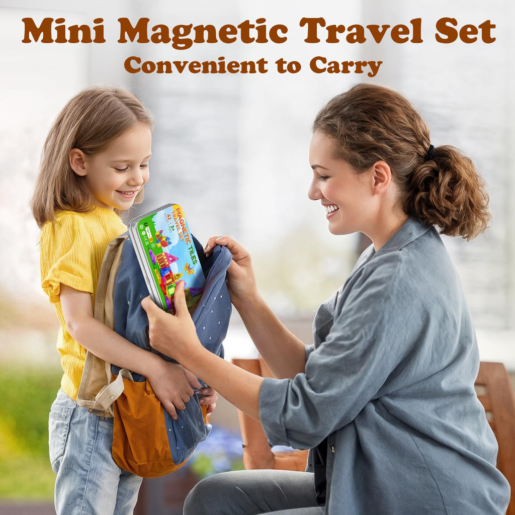 Landtaix Mini Magnetic Tiles Travel Set Magnetic Tiles with Iron Box 42PCS