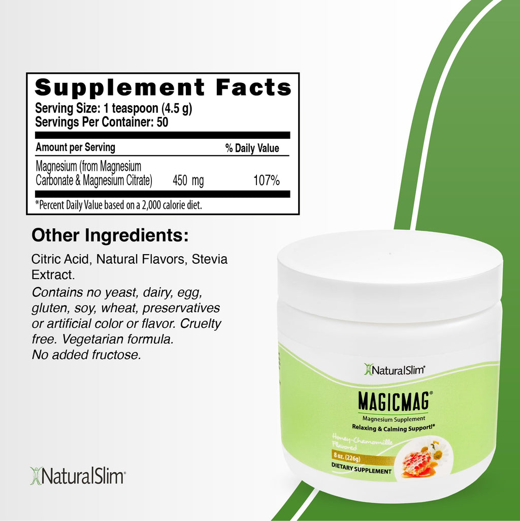 NaturalSlim MagicMag Magnesium Citrate Powder for Stress, Constipation, Muscle & Heart Health, Better Rest & Digestive Support, Magnesium Supplement for Women and Men, 8 oz (3 Pack) – Honey Chamomile