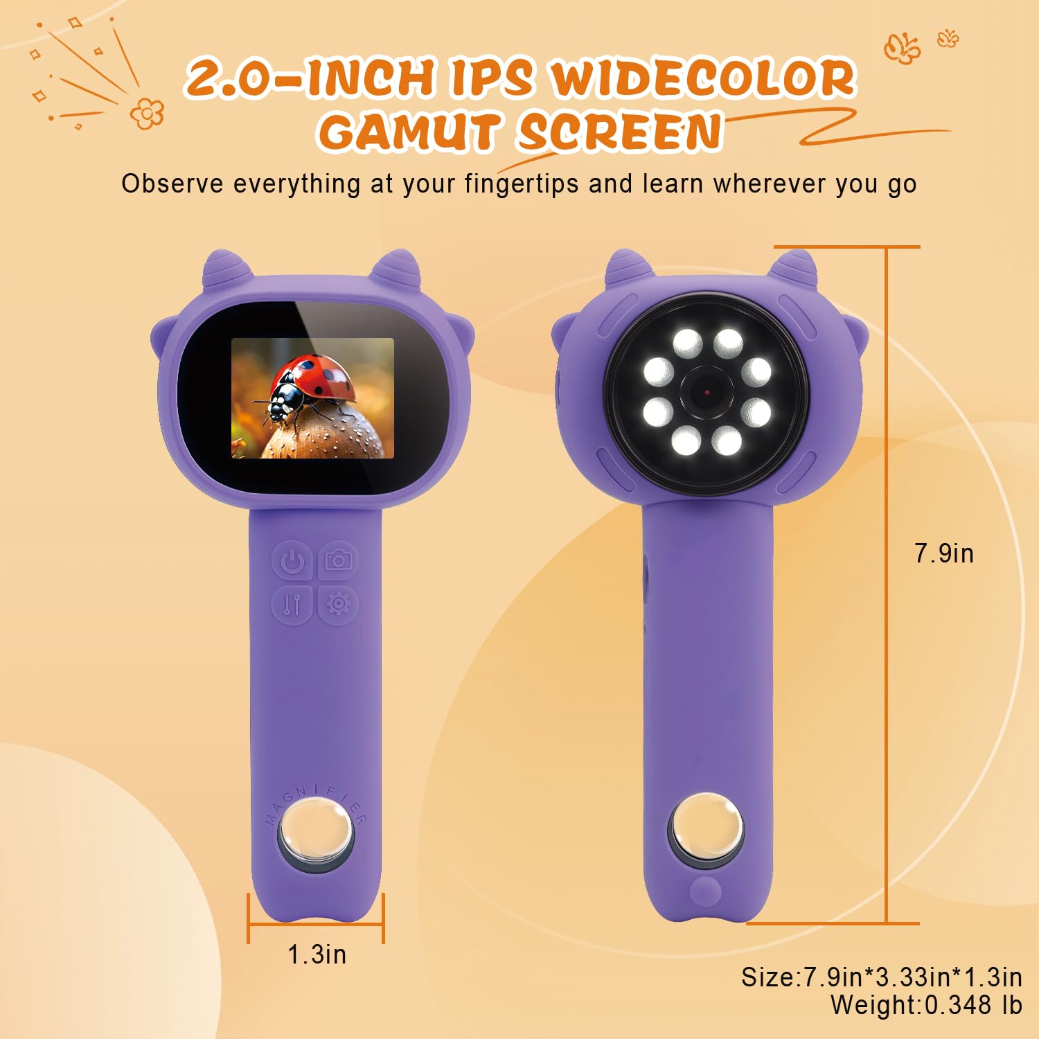 Microscope for Kids 500x Magnification,Mini Pocket Handheld Microscope with 2.0" Screen for Toddlers-STEM Educational Science Kit Toys for Boys Girls Aged 3-12 Christmas Birthday Gifts (Purple)