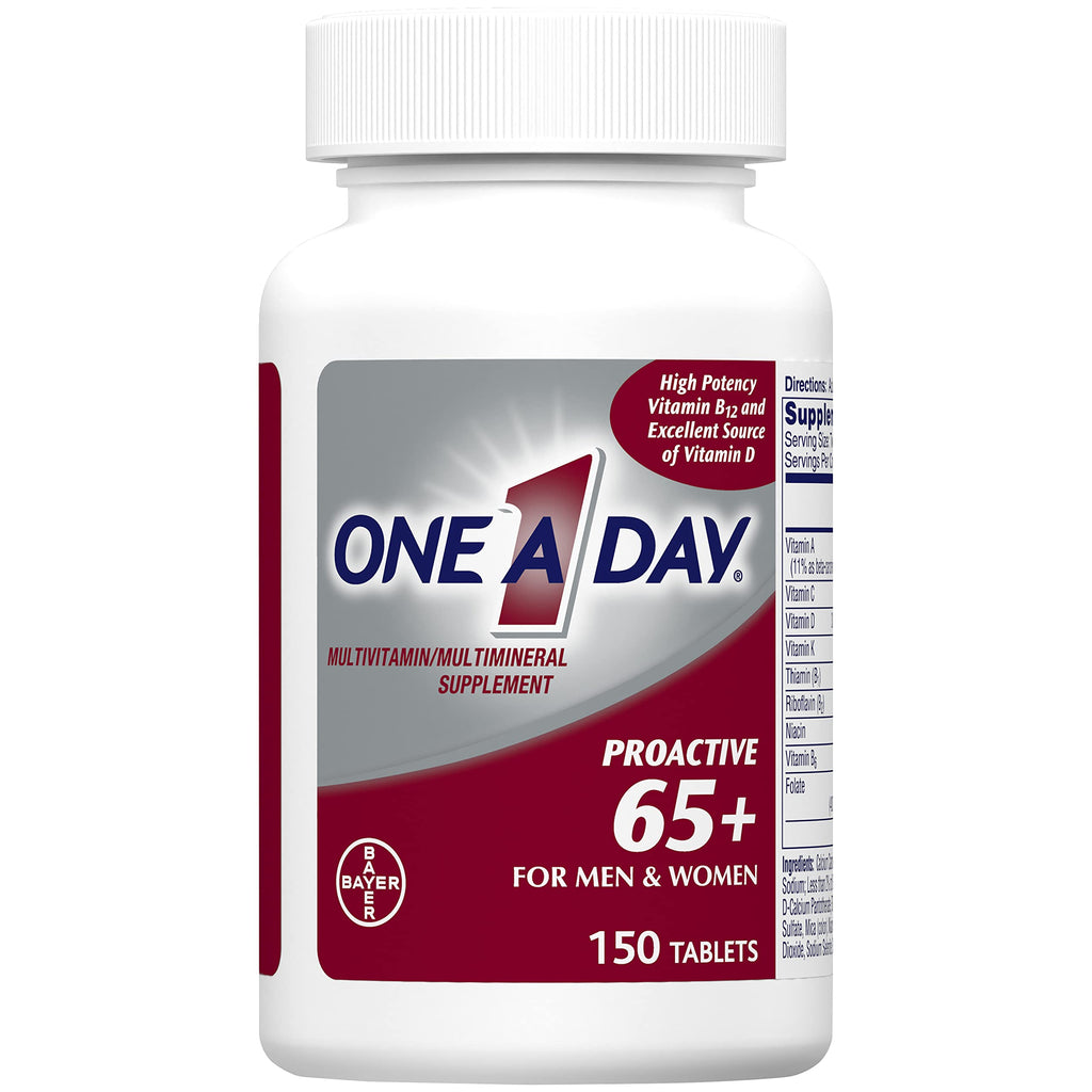 ONE A DAY Proactive 65+, Mens & Womens Multivitamin, Supplement with Vitamin A, C, D, and Zinc to Support Bone Health & Cell Health, Calcium, Folic Acid, Tablet 150 Count (Pack of 2)