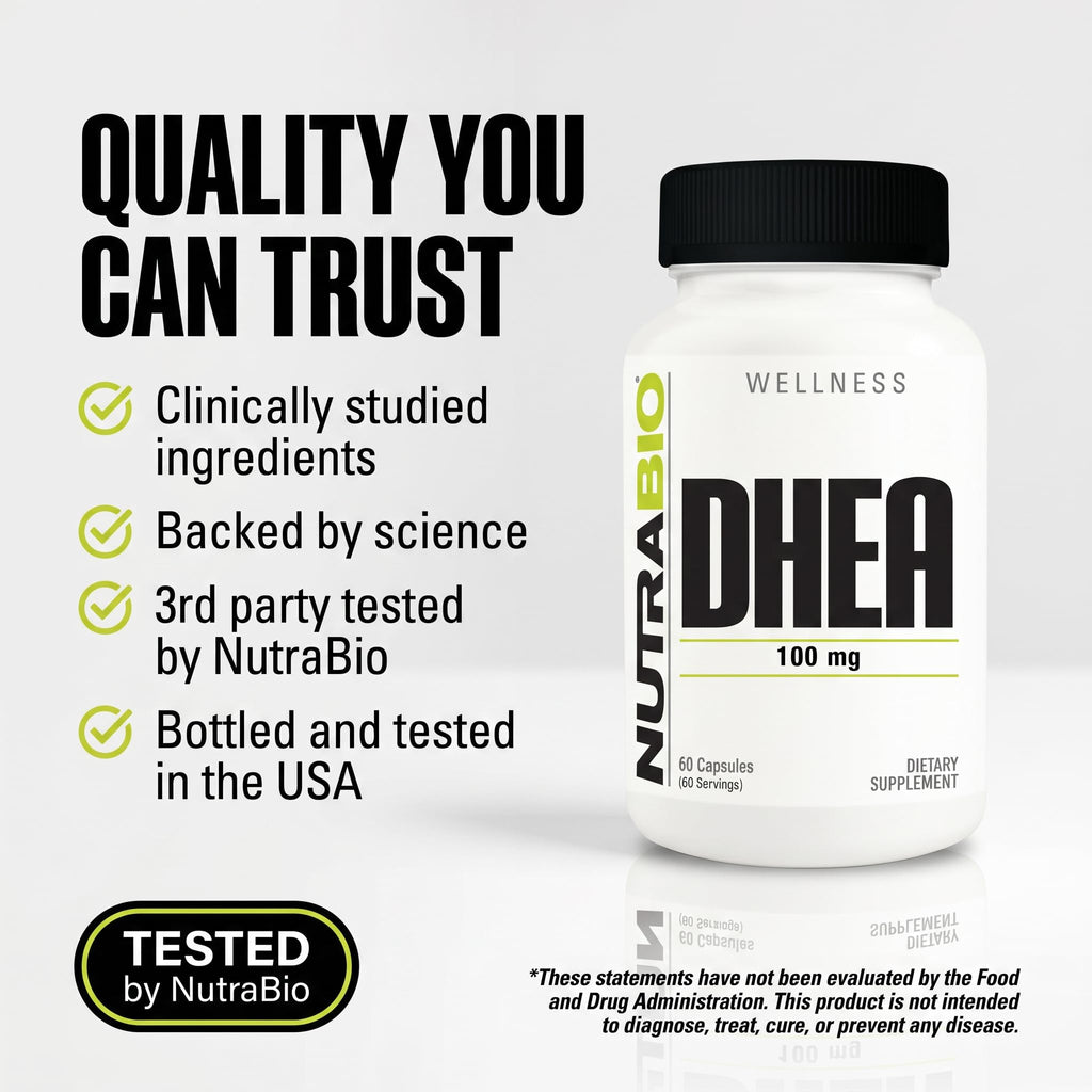 NutraBio DHEA Supplement for Men and Women - 100 mg - 60 Capsules