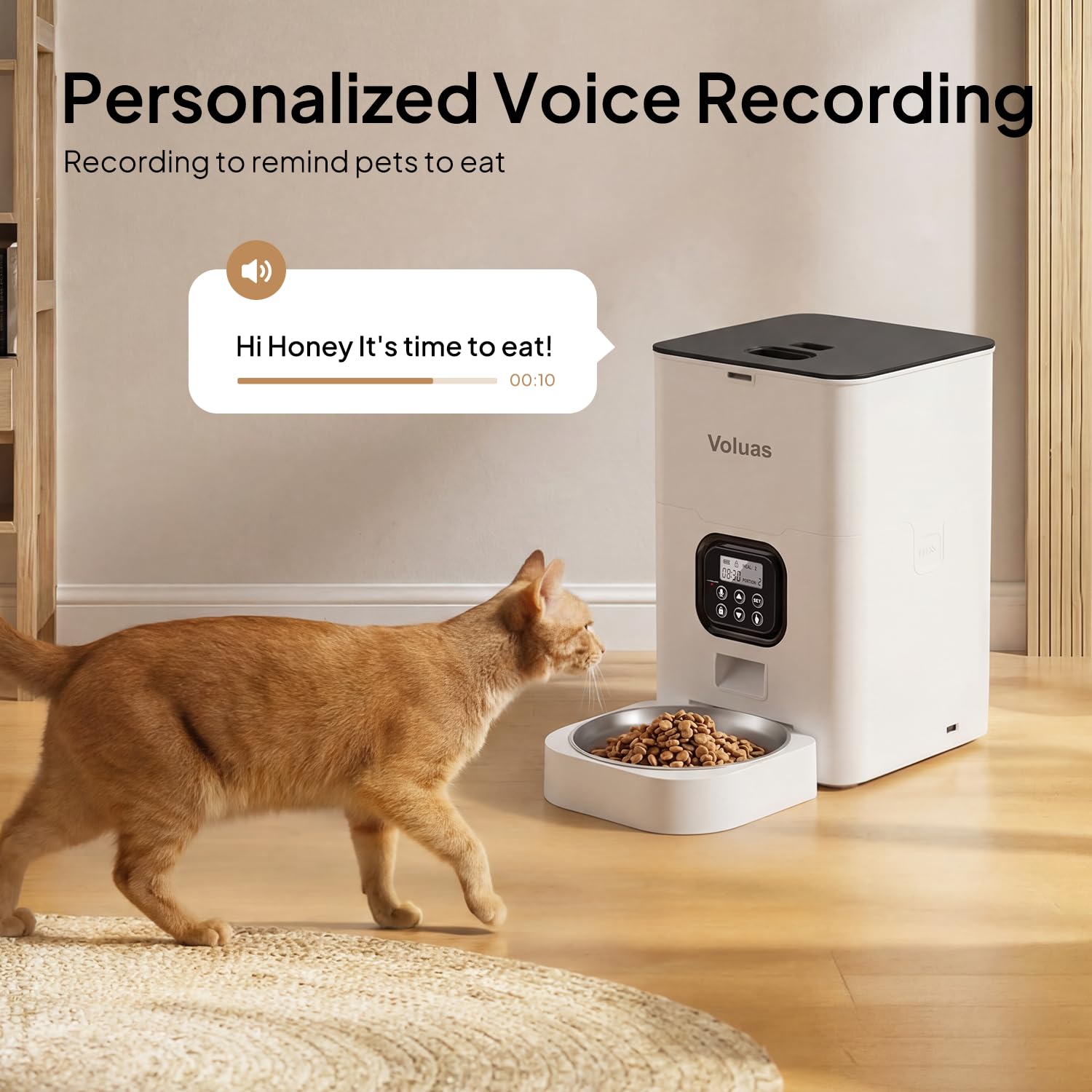 VOLUAS Automatic Cat Feeder, 4L Timed Dry Food Dispenser for Cats & Dogs