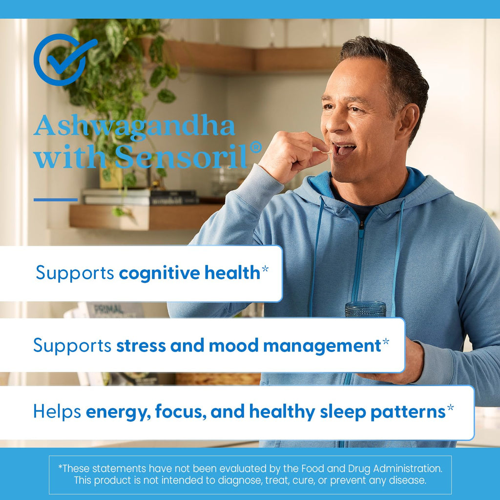 Doctor's Best Sensoril Ashwagandha Supplement for Men & Women - Ashwagandha Root & Leaf Extract Capsules, 250 mg per 2-Capsule Serving, Supports Stress Relief & Wellness, Vegan - 60 Veg Caps