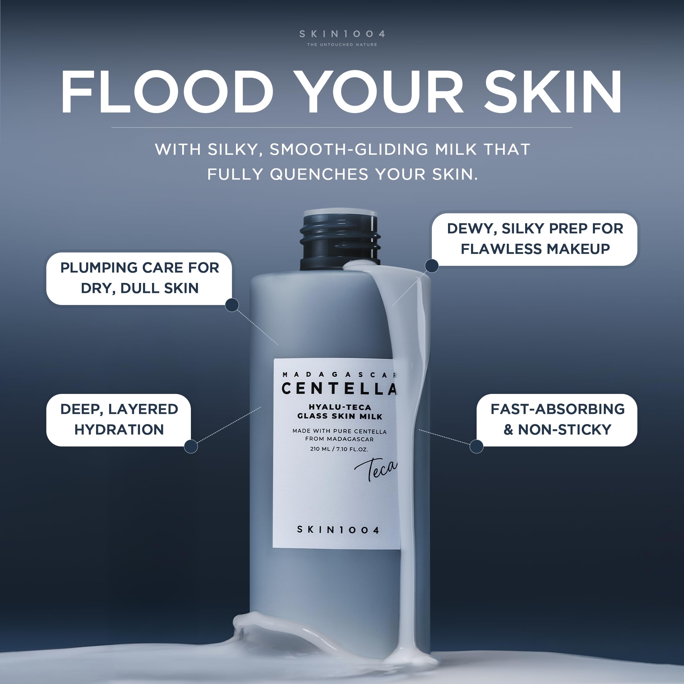 SKIN1004 Hyalu TECA Glass Skin Milk, Hydrating Face Moisturizer for a Dewy Glow, Milky Toner with Hyaluronic Acid for Deep Moisture, Peptides for Elasticity, Korean Skin Care, 7.10 fl.oz / 210ml