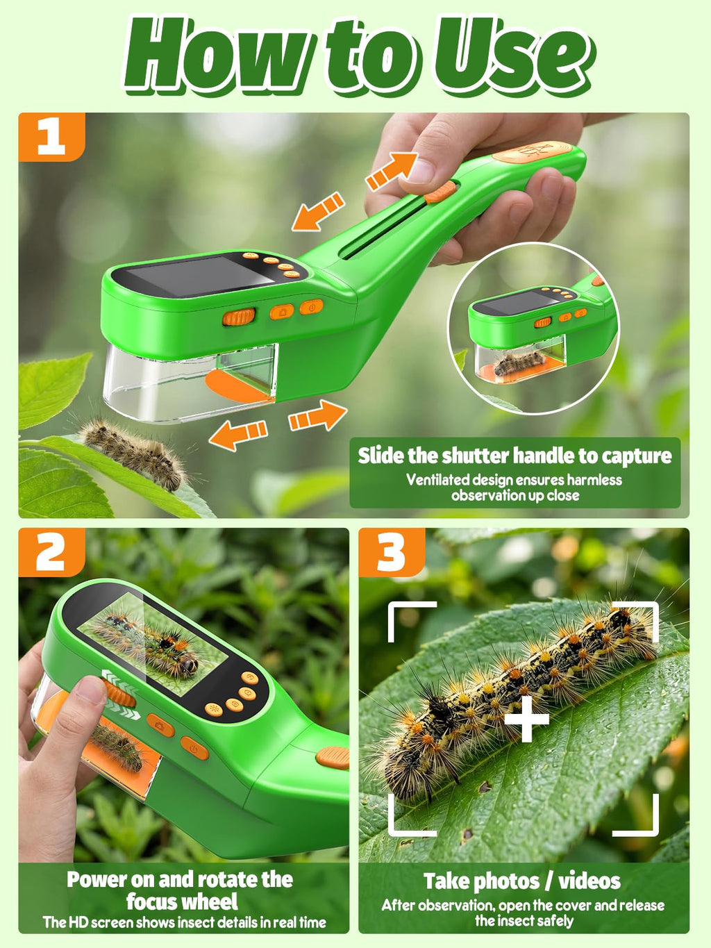 Acoath Bug Catcher, 2.4" IPS Screen Bug Catching Kit, Microscope for Kids