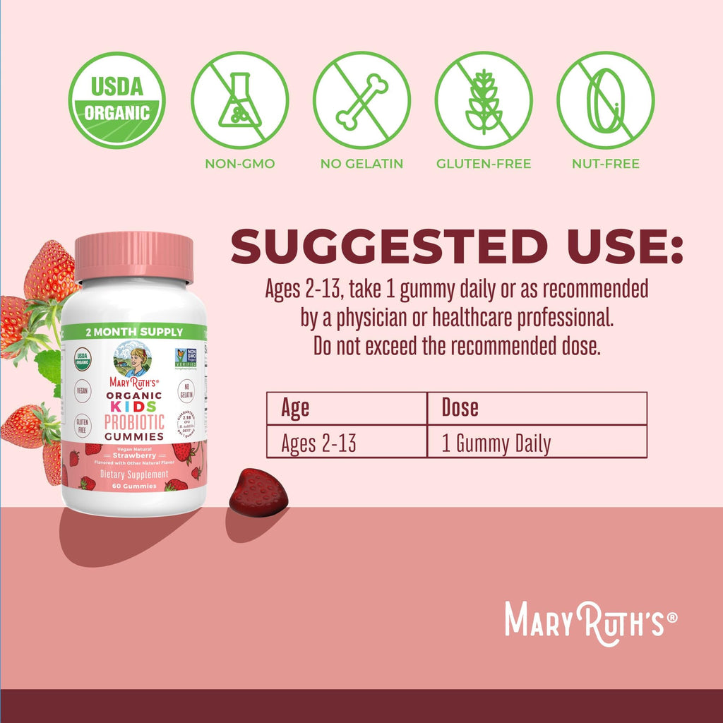 MARYRUTH'S Organics Multivitamin and Probiotic Gummies (Strawberry) for Kids | Clean Label Project Verified® | Vitamins for Gut Health, Immunity, & Overall Wellness | Vegan, Non-GMO, Gluten Free