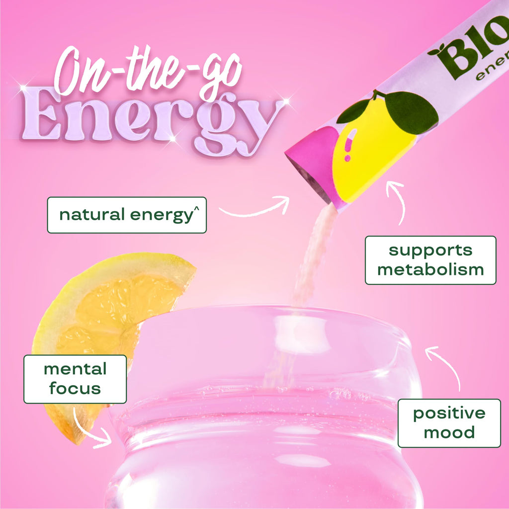 Bloom Nutrition Energy Drink Powder Packets, Sugar Free Energy Drink Mix with L-Theanine, B Vitamins & Natural Caffeine, On the Go Powder Sticks for Natural Energy, 10 Calories (10 Pouches (Pack of 1), Raspberry Lemonade)