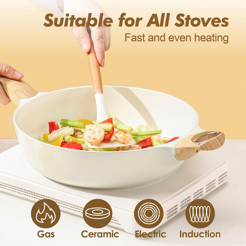 SENSARTE Ceramic Cookware Sets, Pots and Pans Set Non stick, 14 Piece Induction Cookware, Non toxic Healthy Non Stick Kitchen Cooking Set, with Frying Pans Set, PFAS PTFE PFOA PFOS Free