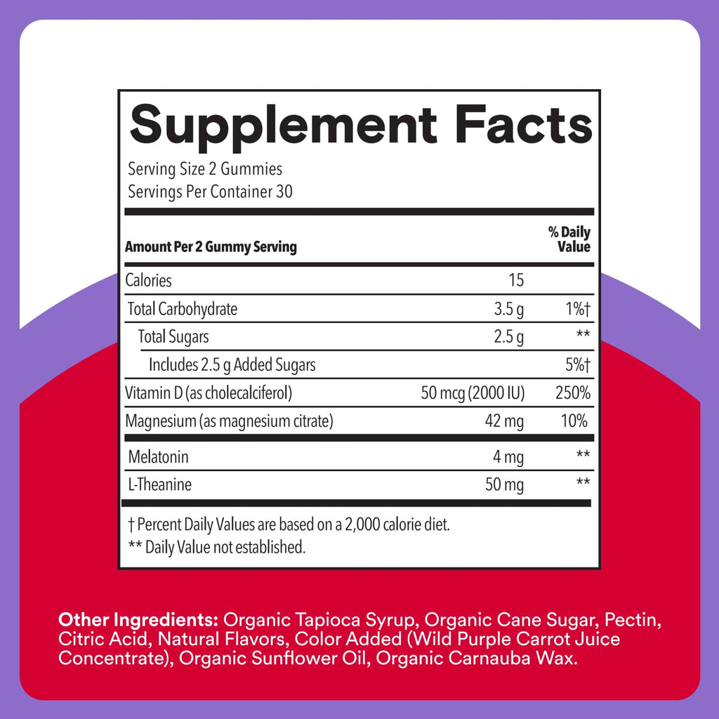 SmartyPants Adult Fast-Acting Sleep Gummies w/Melatonin, Magnesium, L-Theanine, Drug-Free, Gluten Free, Clean Label, Non-Habit Forming Sleep Aid, Blueberry BlackBerry Flavor, 60 Count (30 Day Supply)