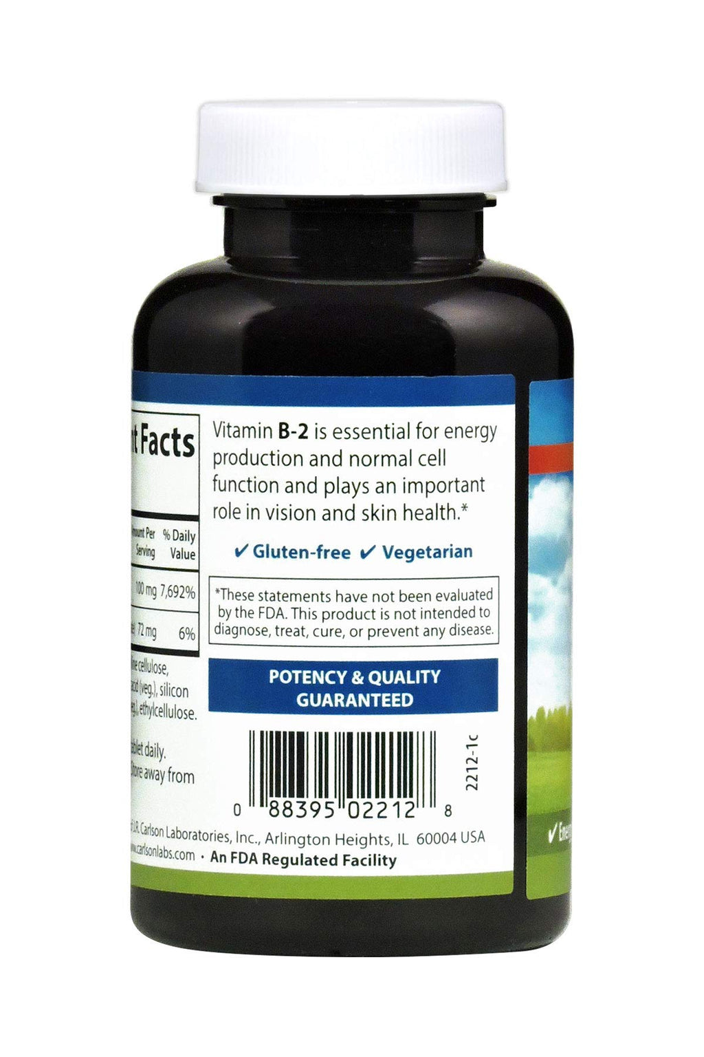 Carlson B-2, 100 mg, Riboflavin, Energy Production, 250 Vegetarian Tablets