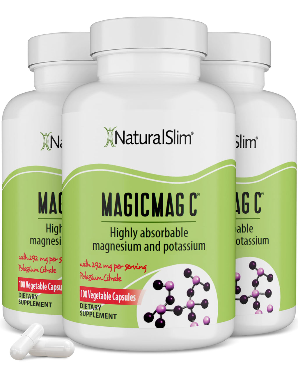 MagicMag C by NaturalSlim, Magnesium Citrate Capsules for Muscle Relaxation, Sleep Quality, Nerve Function & Electrolyte Support, Daily Magnesium Supplement for Men and Women, 100 Capsules