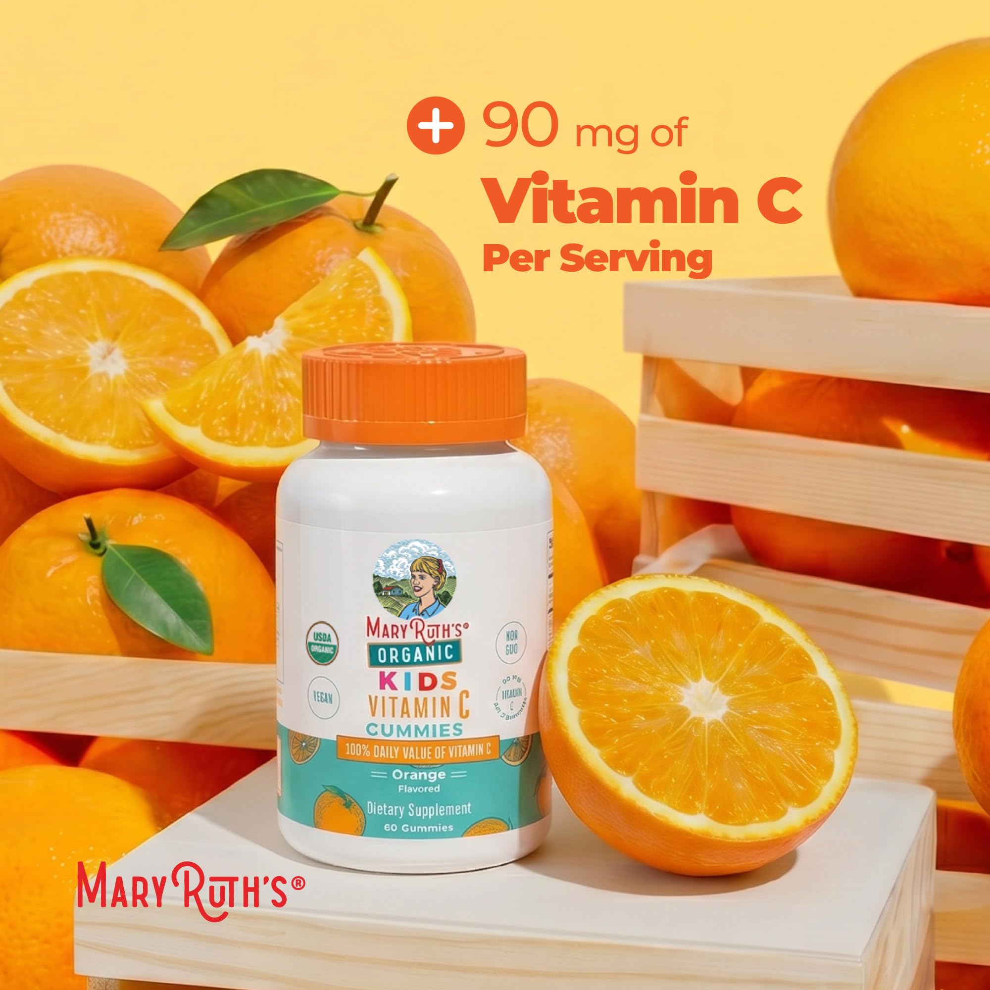 MARYRUTH'S Kids Vitamin C Gummies, 60 Servings, Immune Support Supplement