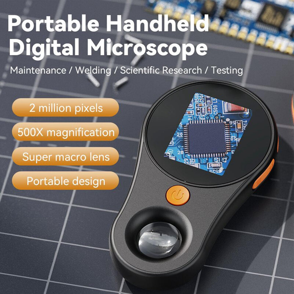 Handheld Digital Microscope, 500X Magnification 2MP Pocket Microscope for Win Vista 7 8 10 11 for OS X, 1080P HD Video Microscope for Kids Adults (Black)