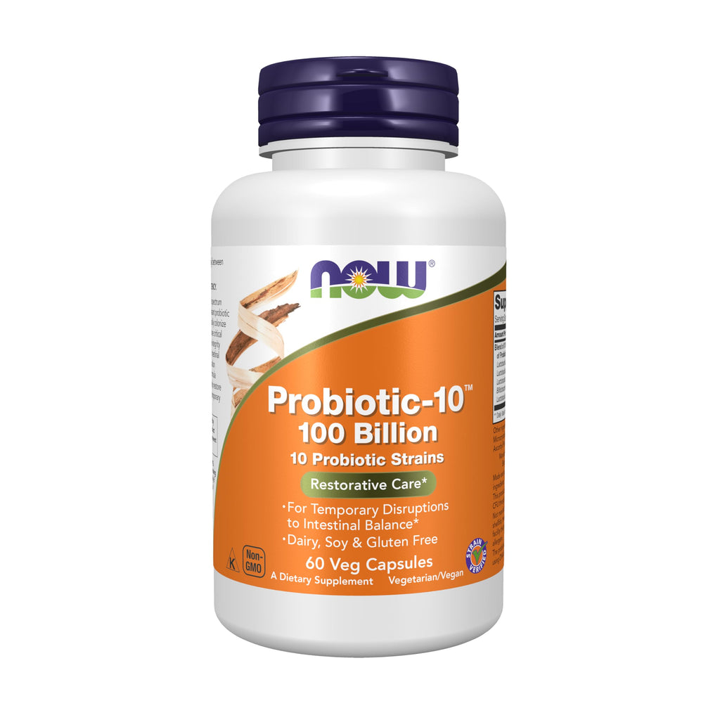 NOW Foods Supplements, Probiotic-10™, 100 Billion, with 10 Probiotic Strains,Dairy, Soy and Gluten Free, Strain Verified, 60 Veg Capsules