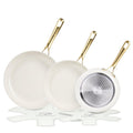 Chef Power Ceramic Frying Pan with Stainless Steel handle 5Pcs Set, Non Stick Grill Pan Set, Dishwasher and Oven Safe, Cream White and Light Gold Handle