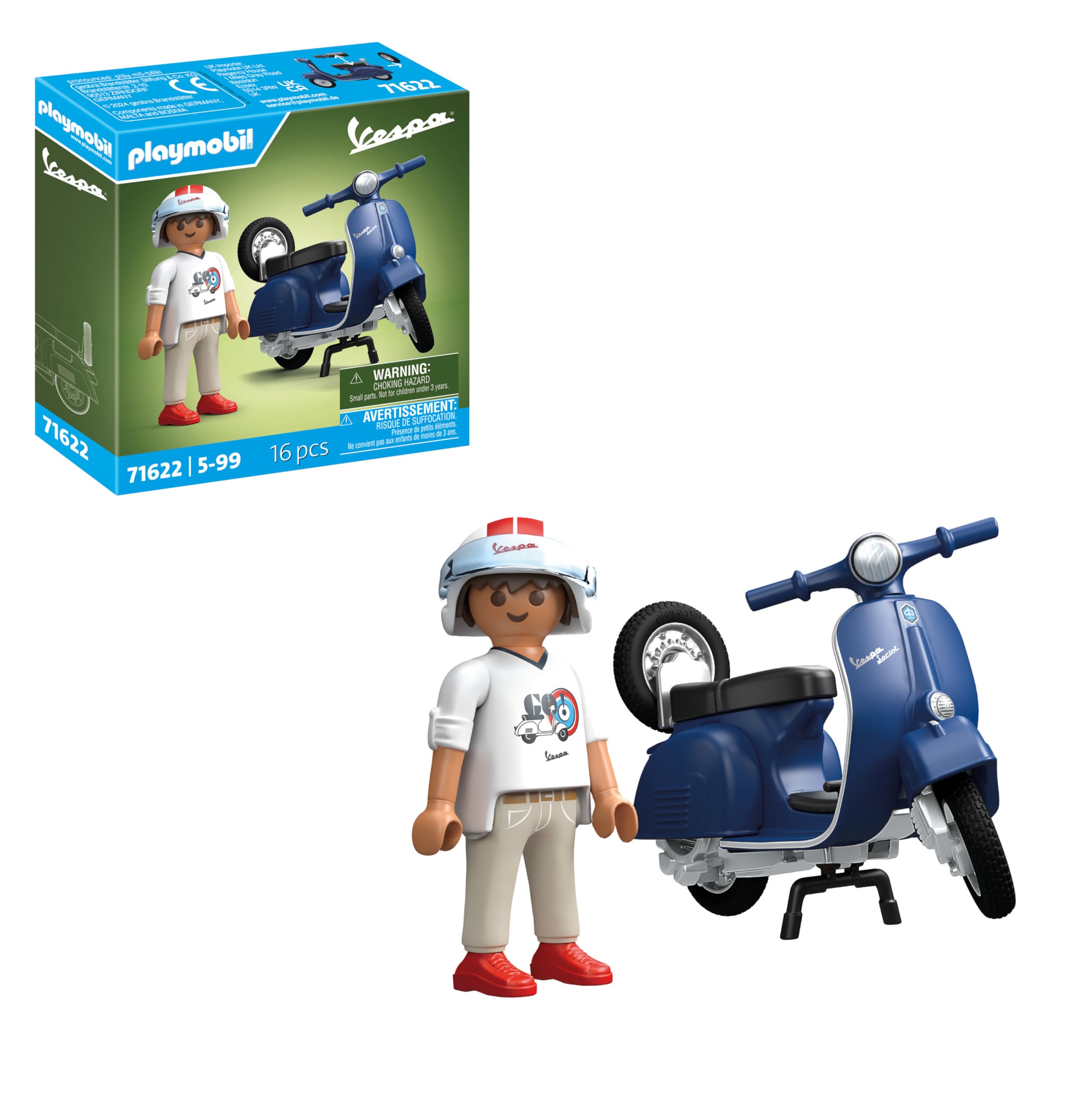 PLAYMOBIL Cars 71622 1969 Vespa 150 Sprint Veloce, Blue, Faithful Model for Collectors and Fans, Includes Versatile Accessories and Detachable Spare Wheel