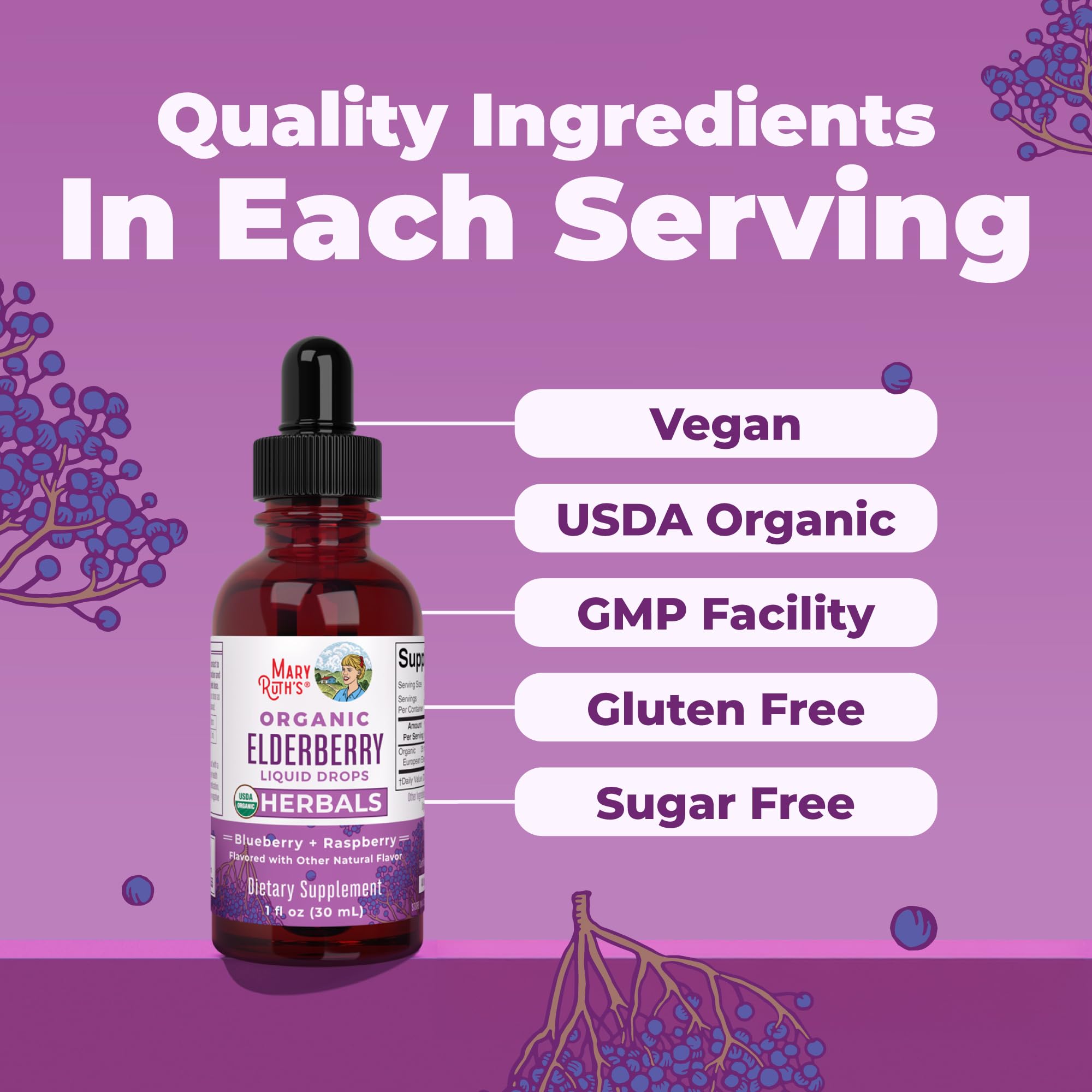 MARYRUTH'S Organic Elderberry Liquid Drops for Adults & Kids, Immunity, 1oz