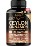 Ceylon Cinnamon Capsules - Extra Strength - Energy, Heart & Metabolism Support - for Men & Women - Pure Natural Extract 20:1 Supplement - Lab Tested - GMO & Gluten Free, 120 Capsules, 4 Month Supply