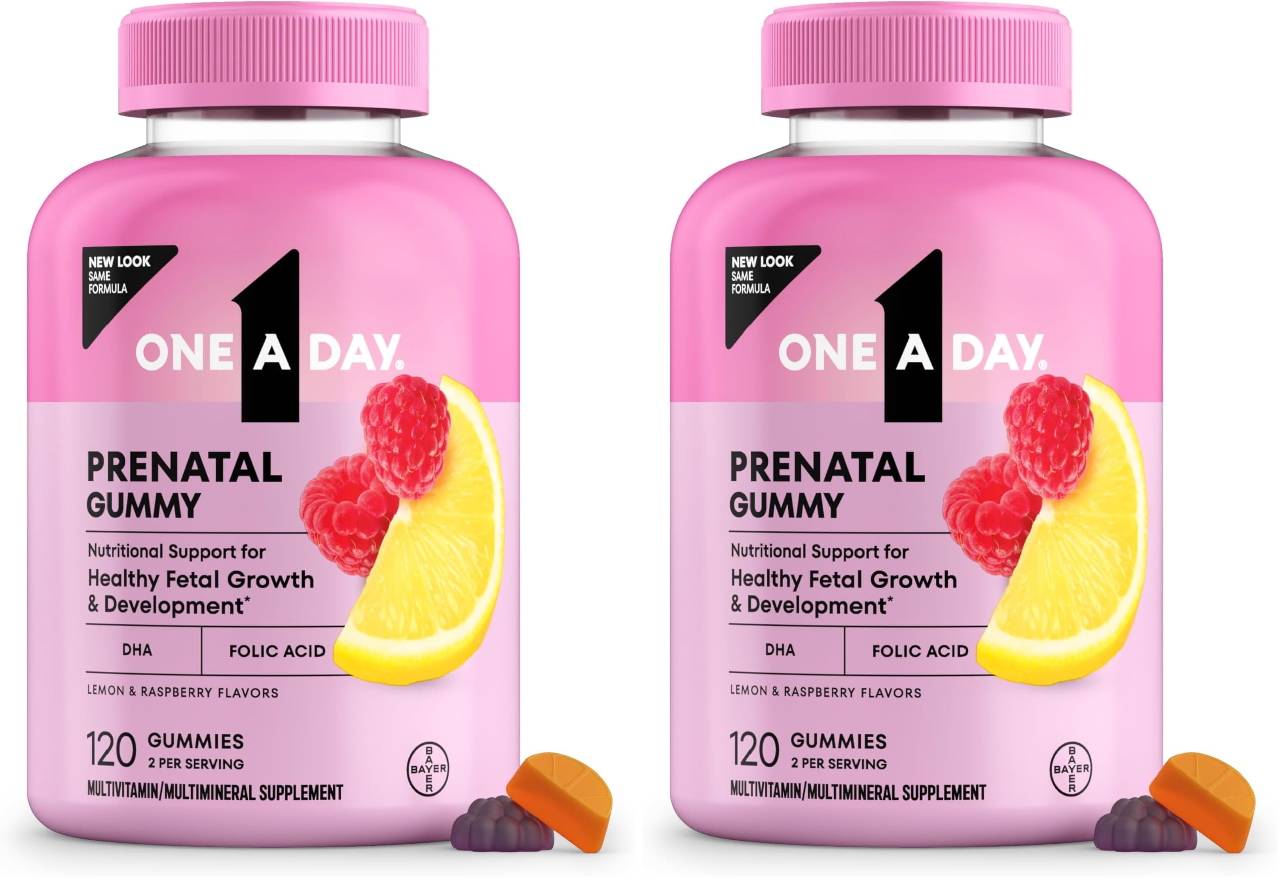 A Day Prenatal Vitamins for Women Gummies- Pregnancy Vitamins for Women with Folic Acid,DHA,Iodine,Prenatal Gummies,Iron-Free,120 Ct (Packaging May Vary),(Pack of 2)