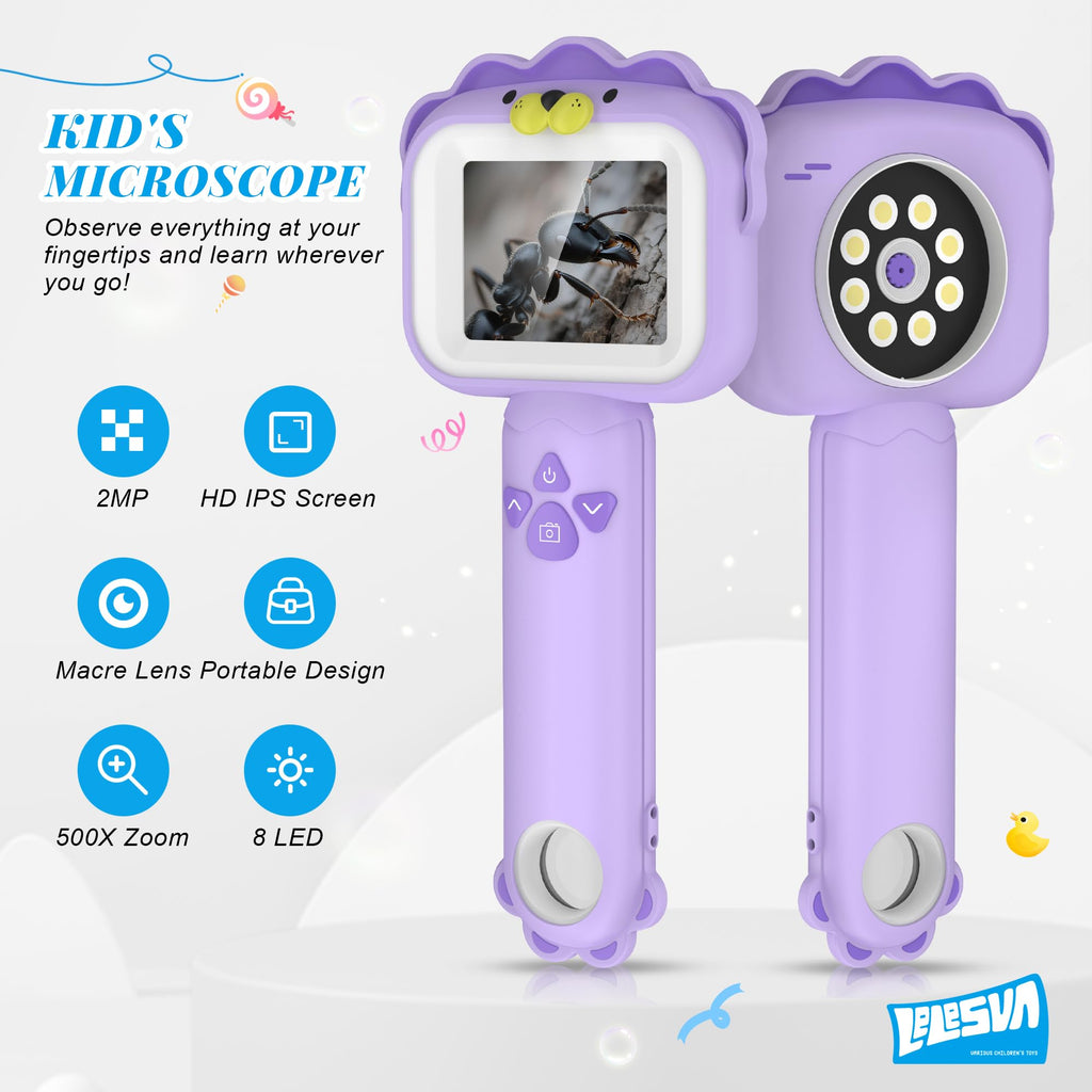 Kids' Microscopes, Portable Mini Pocket Handheld Microscope for Toddlers, Educational Science Stem Toys for Christmas Birthday Gifts for 3 4 5 6 7 8 9 10-Year-Old Boys Girls (Lion)