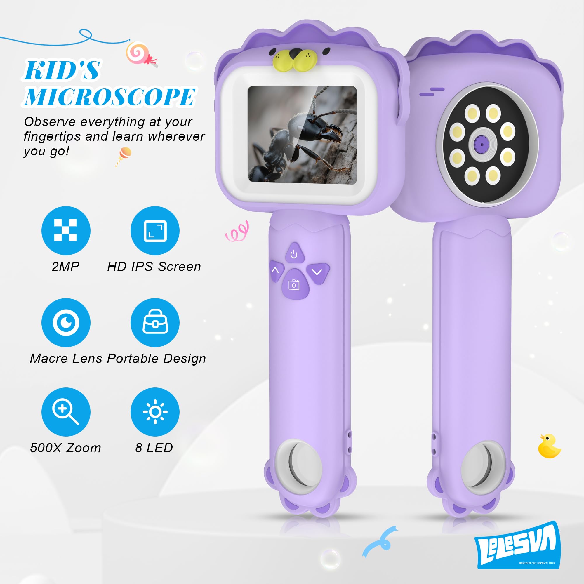 Kids' Microscopes, Portable Mini Pocket Handheld Microscope for Toddlers, Educational Science Stem Toys for Christmas Birthday Gifts for 3 4 5 6 7 8 9 10-Year-Old Boys Girls (Lion)