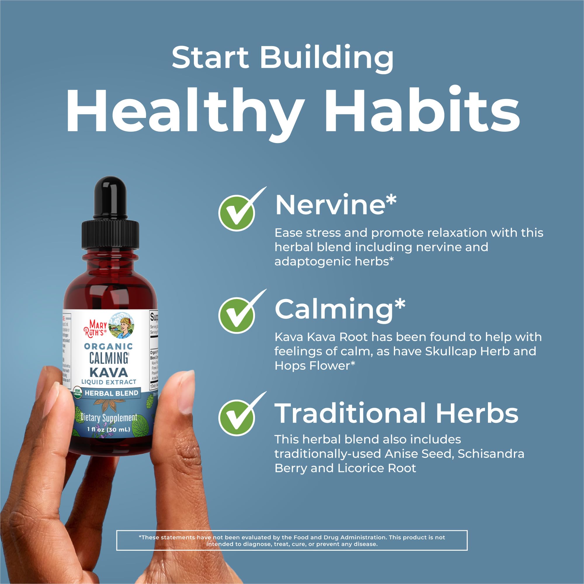 MaryRuth's Calming Kava Liquid Drops | Organic Kava Kava Root + 7 Herbs | Supplement for Sleep, Calm, & Stress Relief | Vegan | USDA Organic | CLP Certified | Non-GMO | Gluten Free | Sugar Free | 1 oz