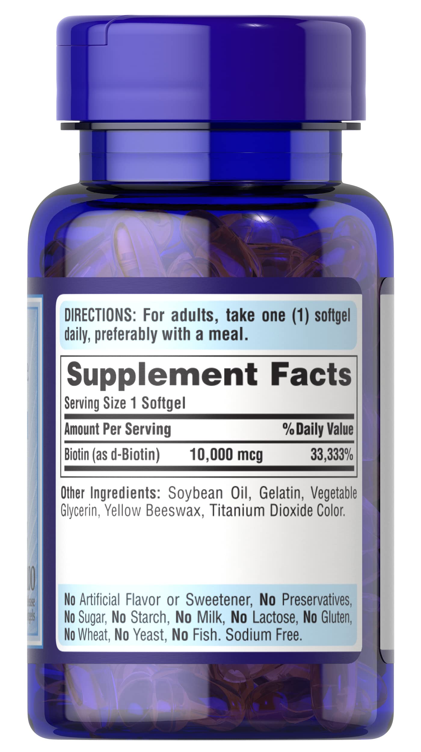 Puritan's Pride Biotin 10000 Mcg, Helps Promote Skin, Hair and Nail Health, Softgels 100 Count (Pack of 2)