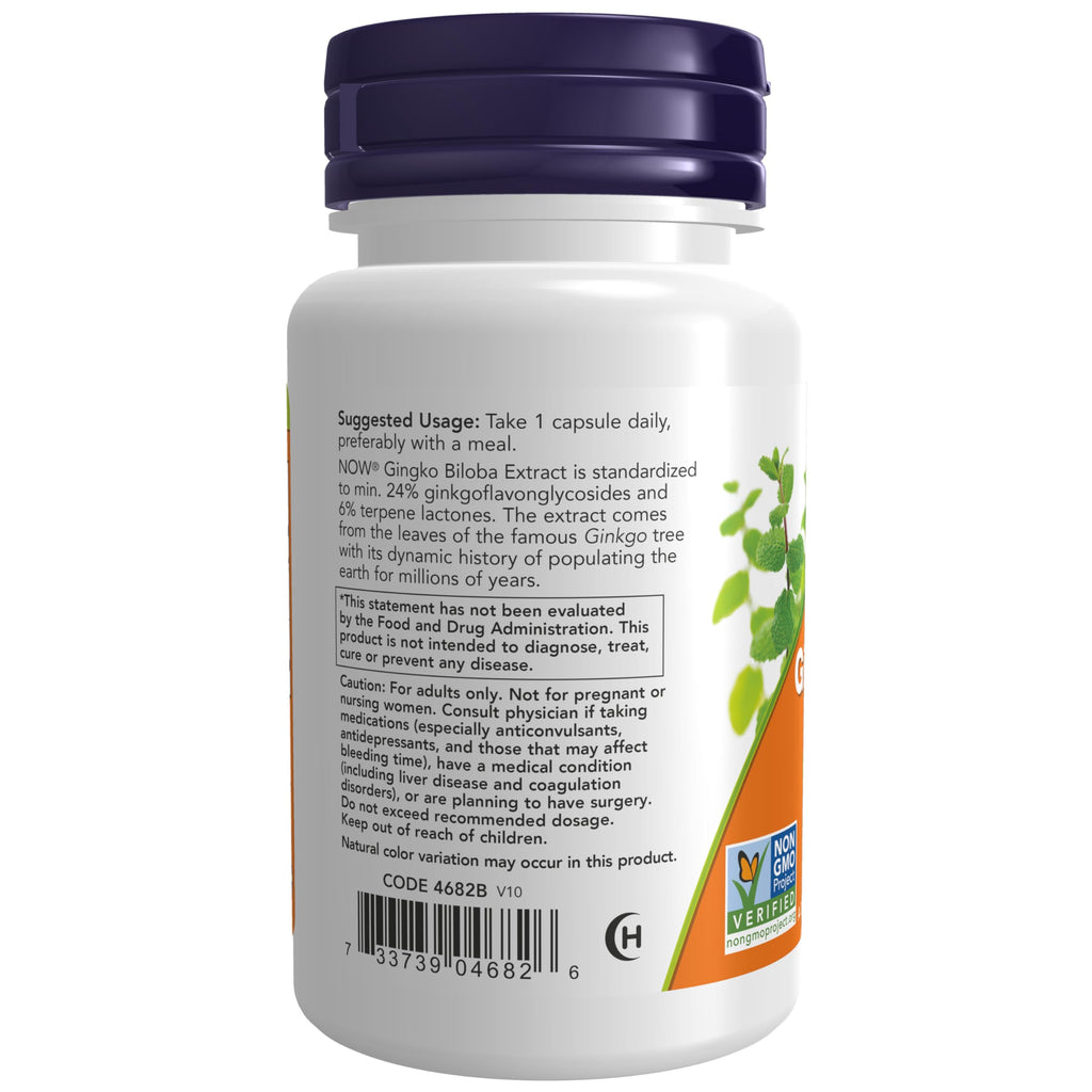 NOW Supplements, Ginkgo Biloba 120 mg, Double Strength, 50 Veg Caps
