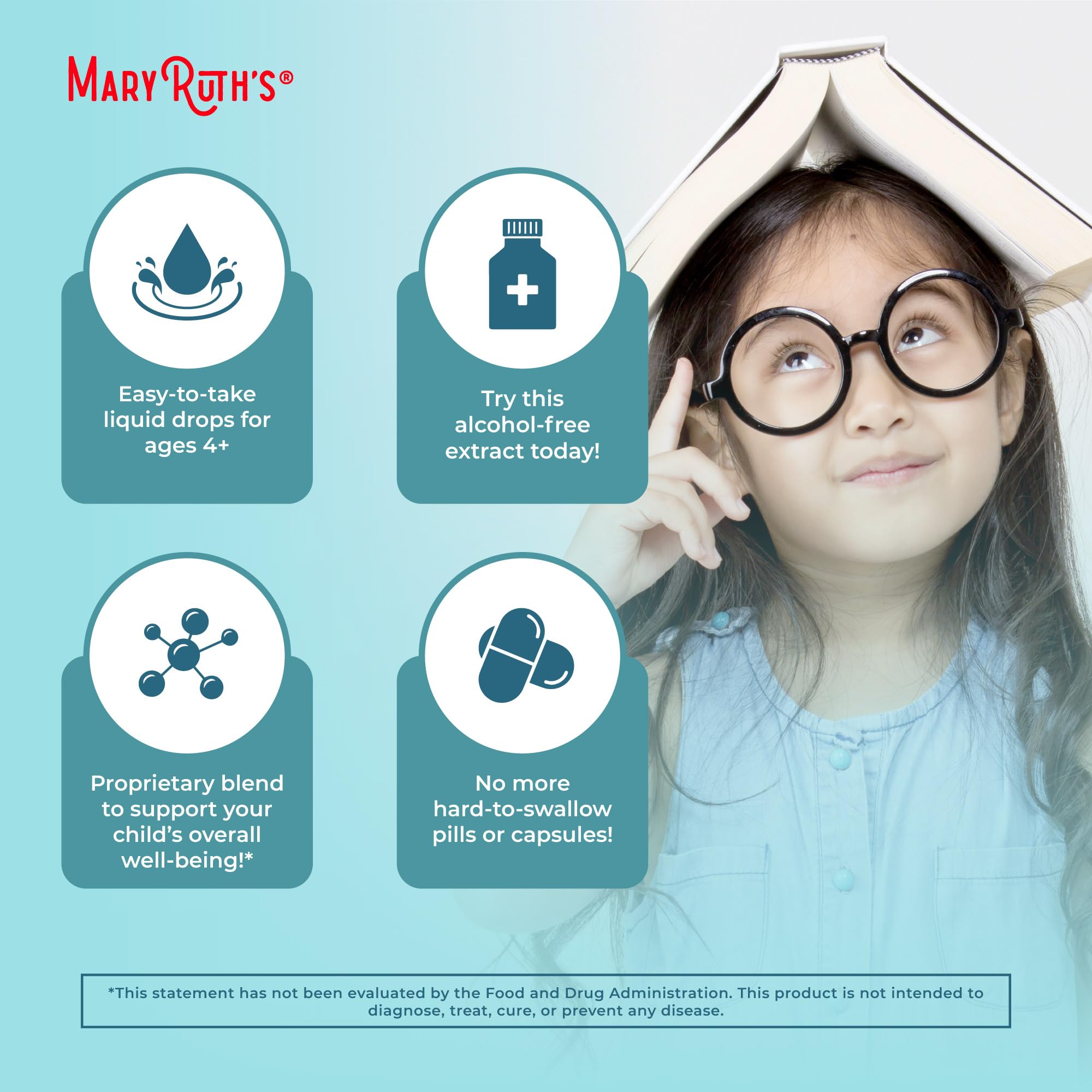 MARYRUTH'S Kids Focus & Attention Drops, USDA Organic Drops, 30 Servings