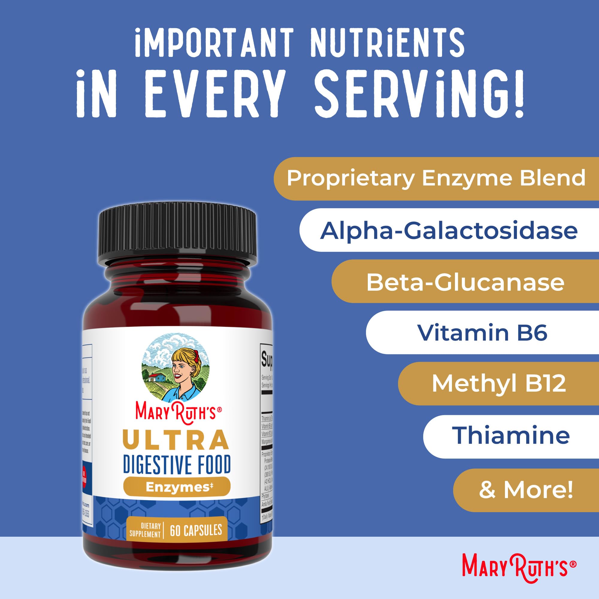 MARYRUTH'S Ultra Digestive Enzymes, Gut Health Supplement, 60 Count, Lipase