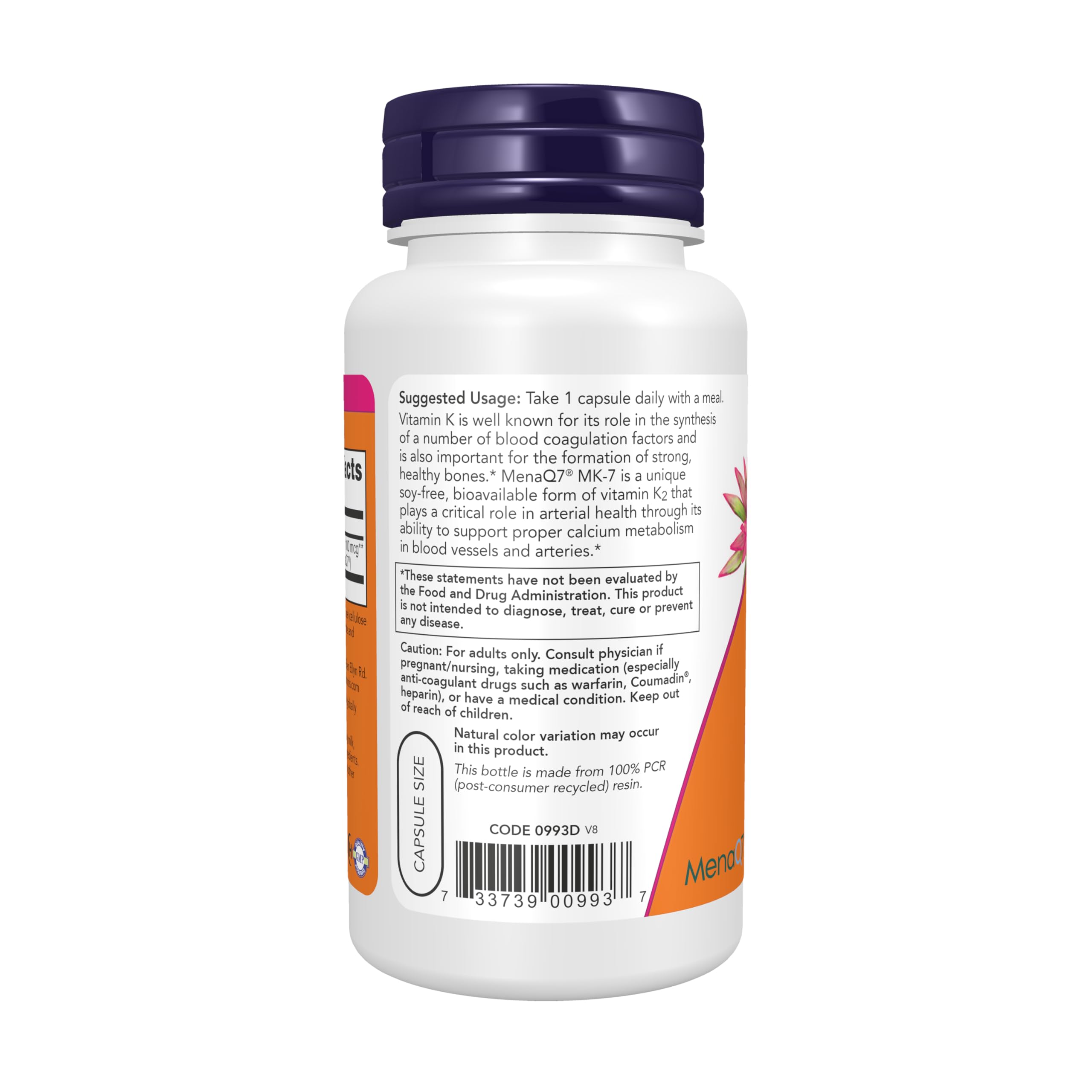 NOW Foods Supplements, MK-7 Vitamin K-2 100 mcg, Cardiovascular Support*, Supports Bone Health*, 120 Veg Capsules