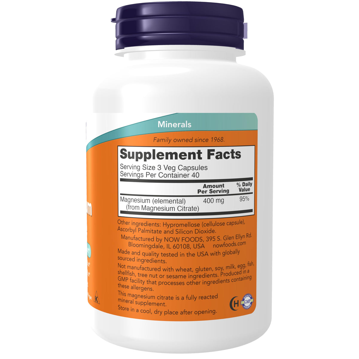 NOW Supplements, Magnesium Citrate, Enzyme Function, 120 Veg Capsules