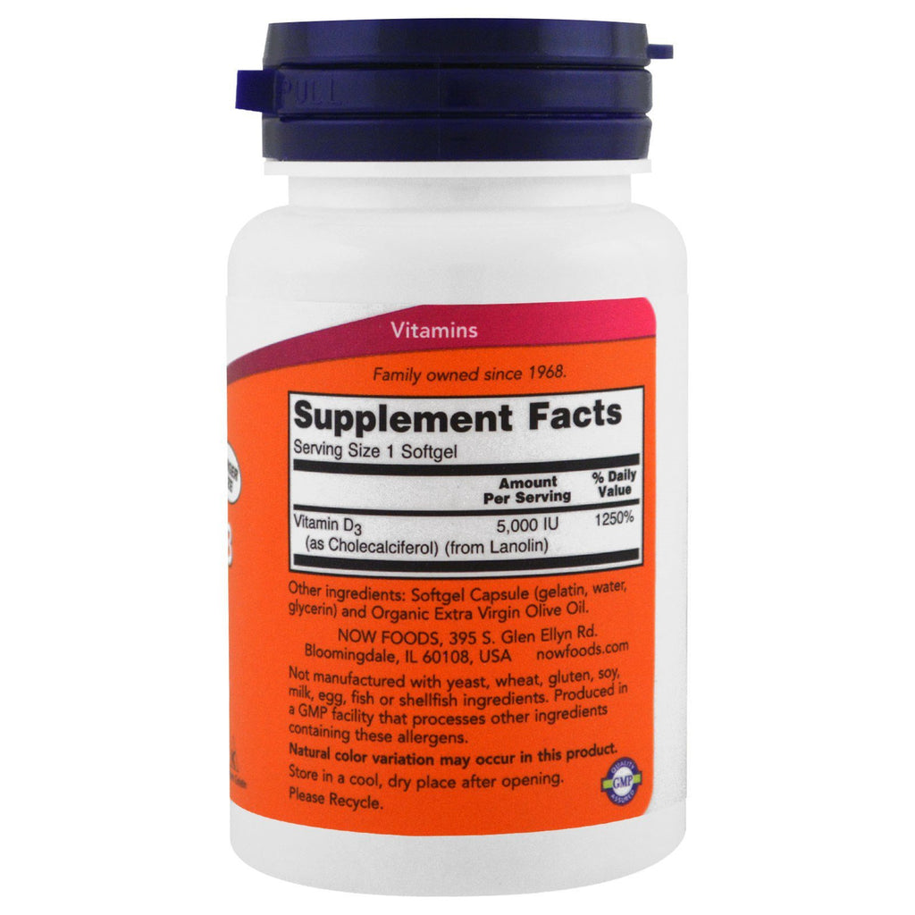Now Foods Now Supplements, Vitamin D-3 5,000 IU, High Potency, Structural Support*, 240 Softgels (4 Pack)