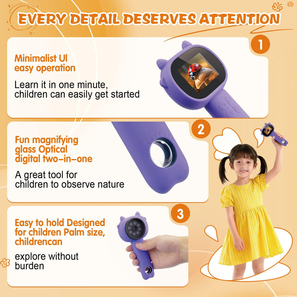 Microscope for Kids 500x Magnification,Mini Pocket Handheld Microscope with 2.0" Screen for Toddlers-STEM Educational Science Kit Toys for Boys Girls Aged 3-12 Christmas Birthday Gifts (Purple)