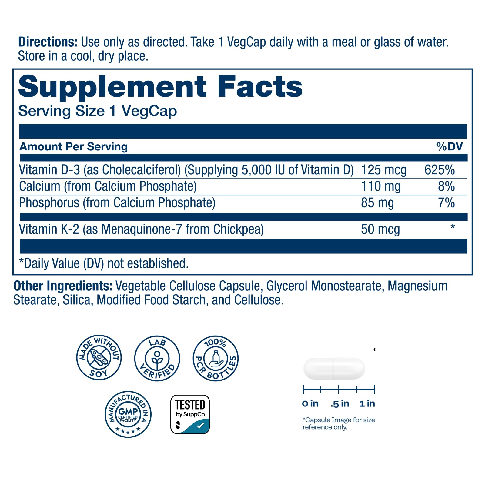 SOLARAY Vitamin D3 K2 - Bone Health and Immune Support Supplement - With 5000 IU Vitamin D as Vit D3 and 50 mcg Vitamin K2 as Menoquinone MK7, Made Without Soy, 60-Day Guarantee, 180 Serv, 180 VegCaps