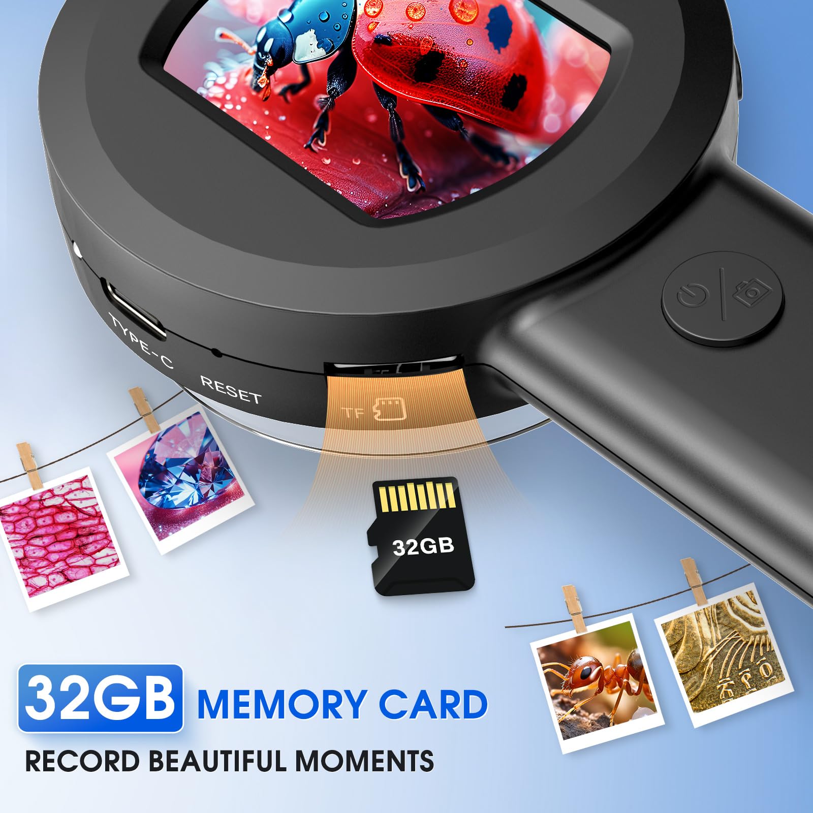 Pocket Digital Microscope Magnifying Glass with Light for Kids and Adults