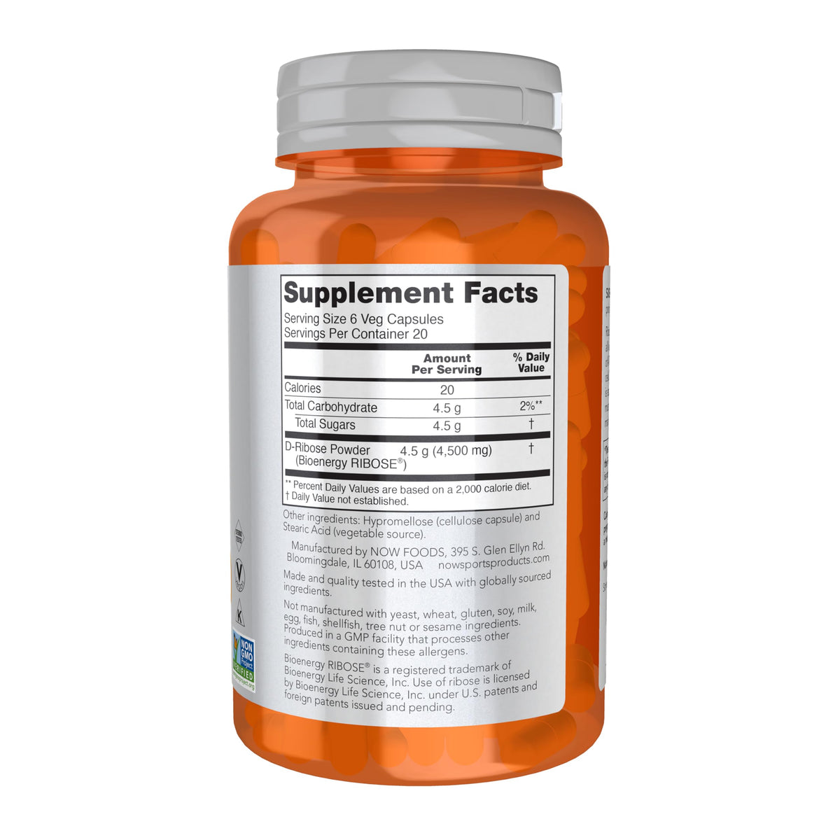 NOW Sports, D-Ribose 750 mg, 120 Veg Caps